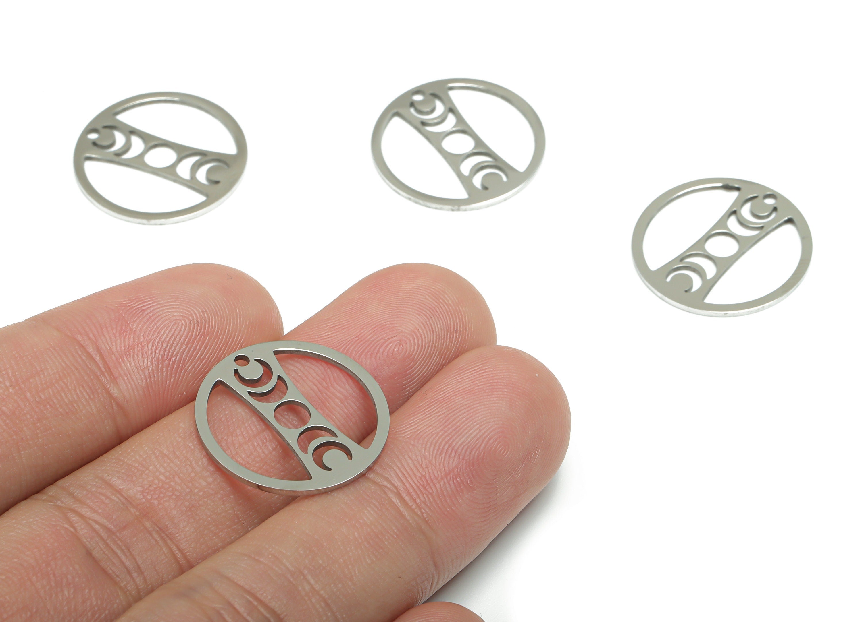 Stainless Steel Round Earring Charms - Stainless Steel Phases of Moon Pendant - Jewelry Making Supplies - 19.93x19.81x0.84mm - SSZS0024 - DOMEDBAZAAR