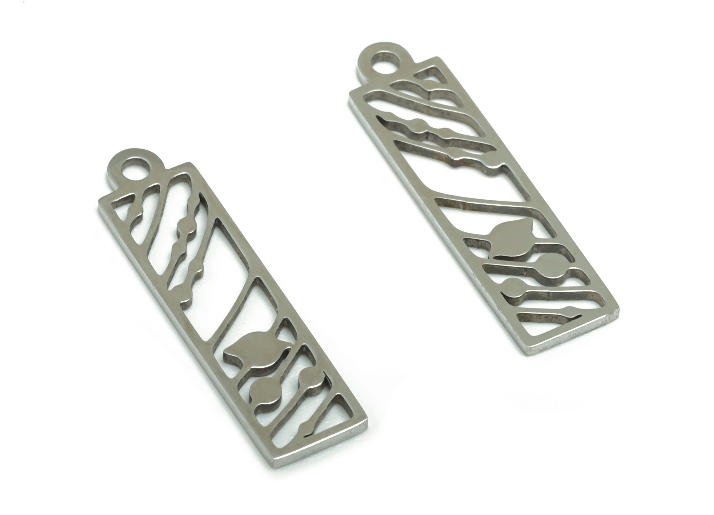Stainless Steel Rectangle Earring Charms - Stainless Steel Pattern Pendant - Jewelry Making Supplies - 22.25x5.92x0.81mm - SSZS0017 - DOMEDBAZAAR