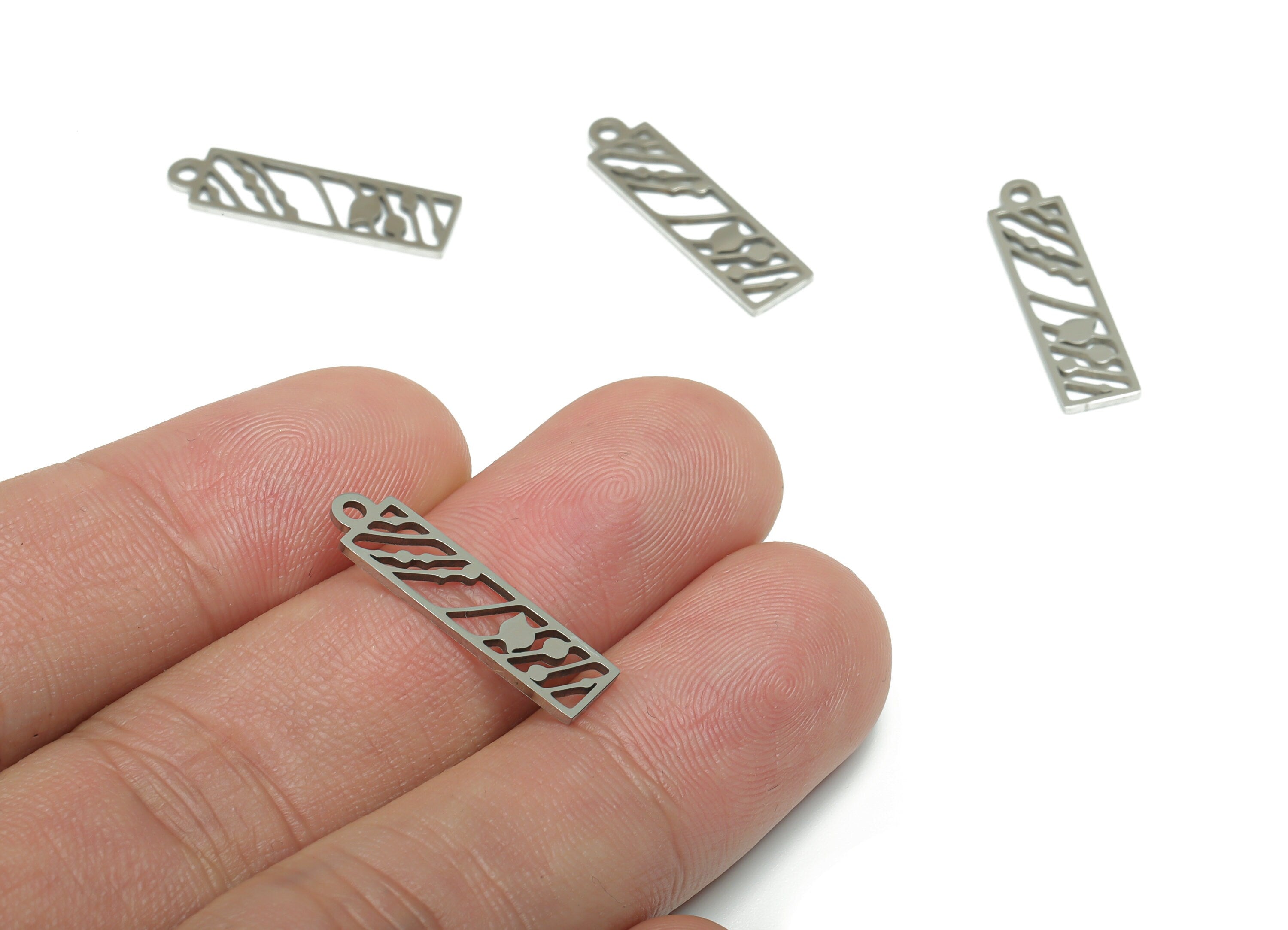 Stainless Steel Rectangle Earring Charms - Stainless Steel Pattern Pendant - Jewelry Making Supplies - 22.25x5.92x0.81mm - SSZS0017 - DOMEDBAZAAR