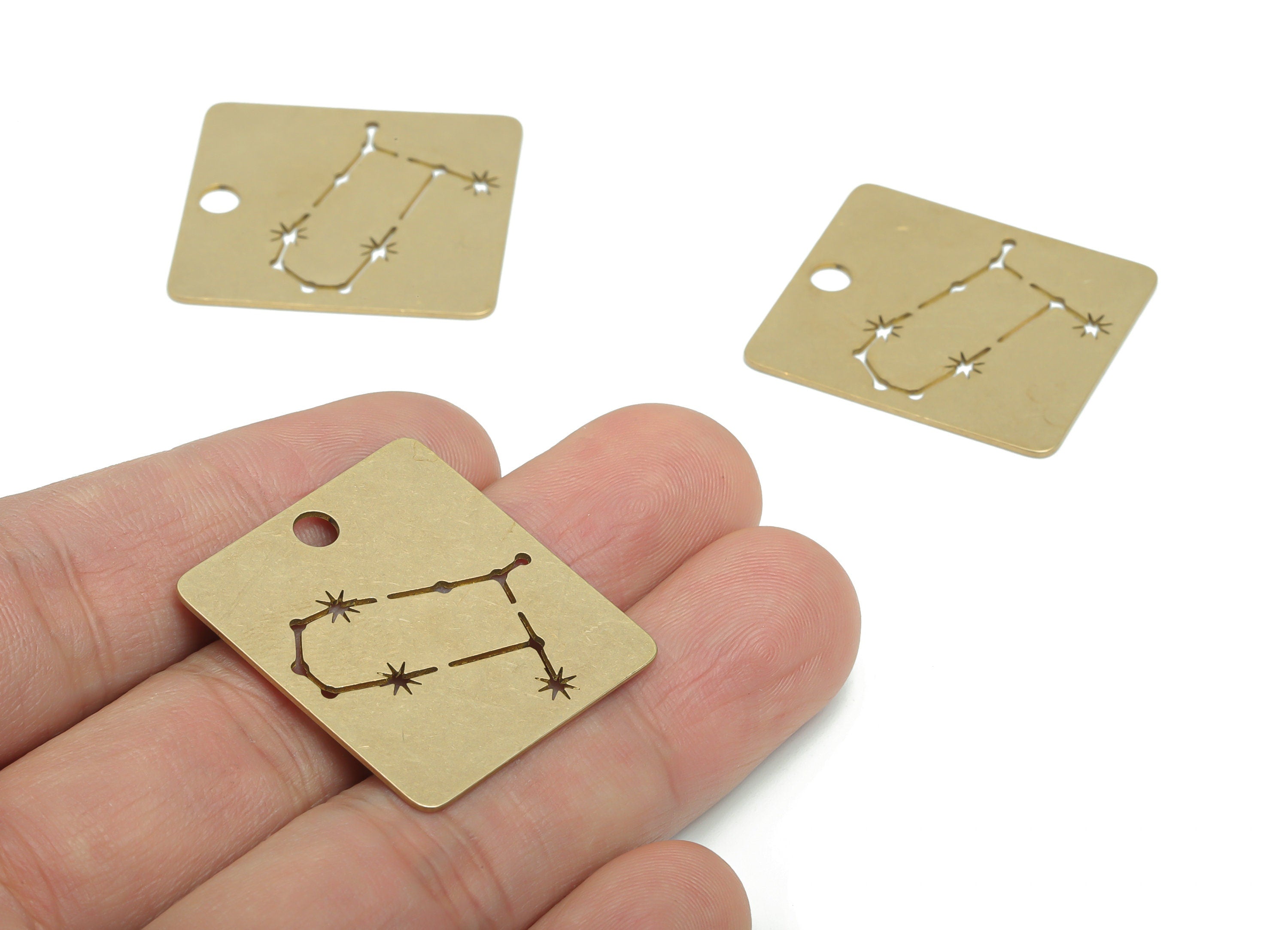 Brass Square Planet Star Map Earring Charms - Raw Brass Constellation Star Pendant - Jewelry Making Supplies - 29.69x27.28x0.65mm - PPA2141 - DOMEDBAZAAR