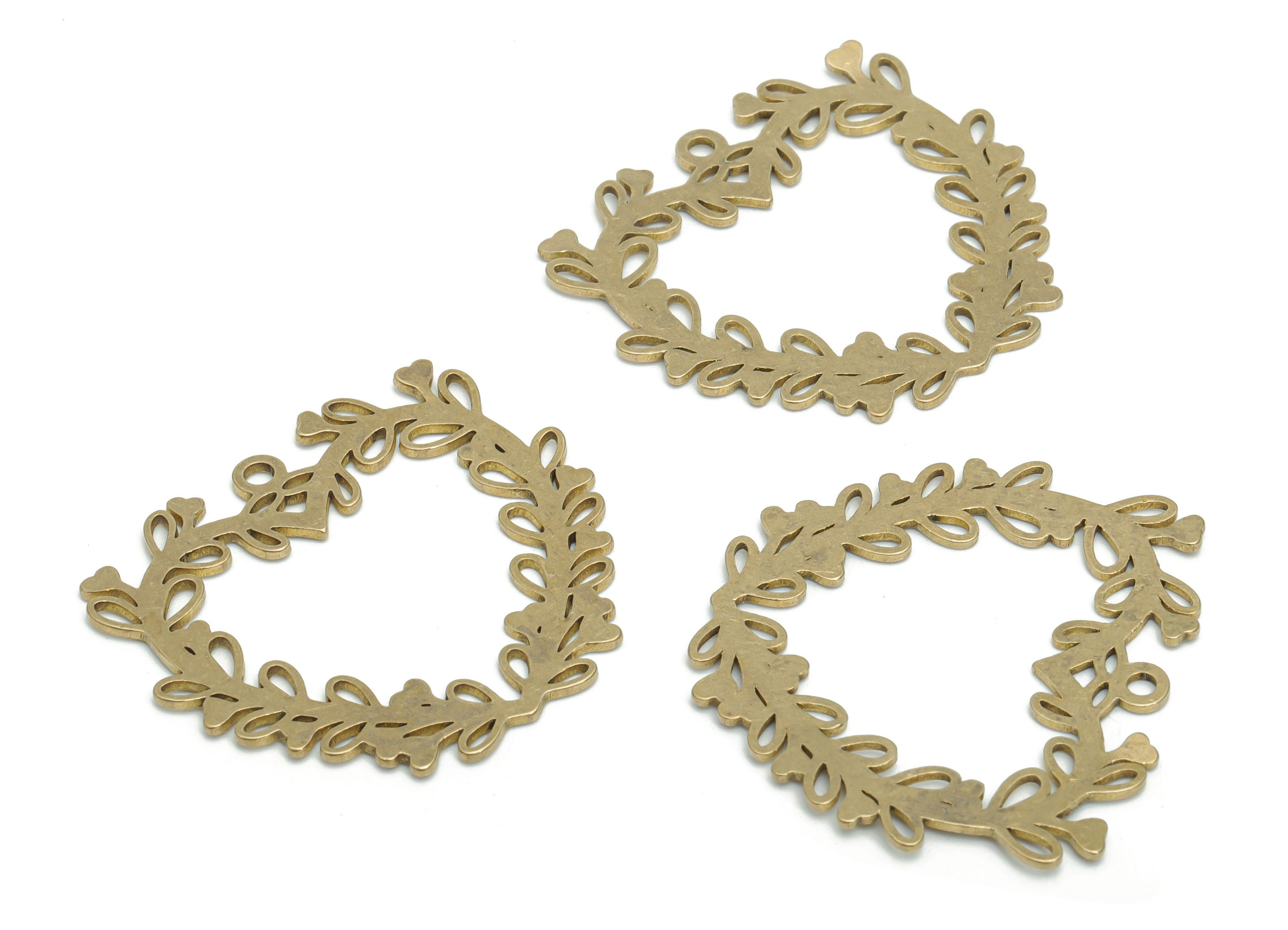Brass Heart Branch Earring Charms - Raw Brass Branch Heart Hoop Pendant - Jewelry Making Supplies - 35.88x33.02x0.94mm - PPA2231 - DOMEDBAZAAR