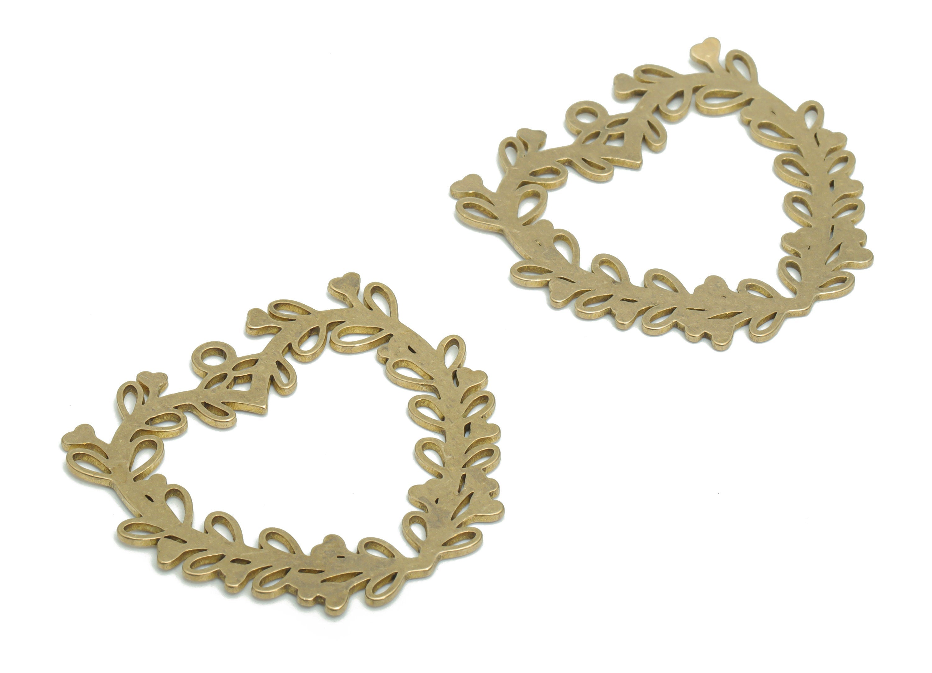Brass Heart Branch Earring Charms - Raw Brass Branch Heart Hoop Pendant - Jewelry Making Supplies - 35.88x33.02x0.94mm - PPA2231 - DOMEDBAZAAR