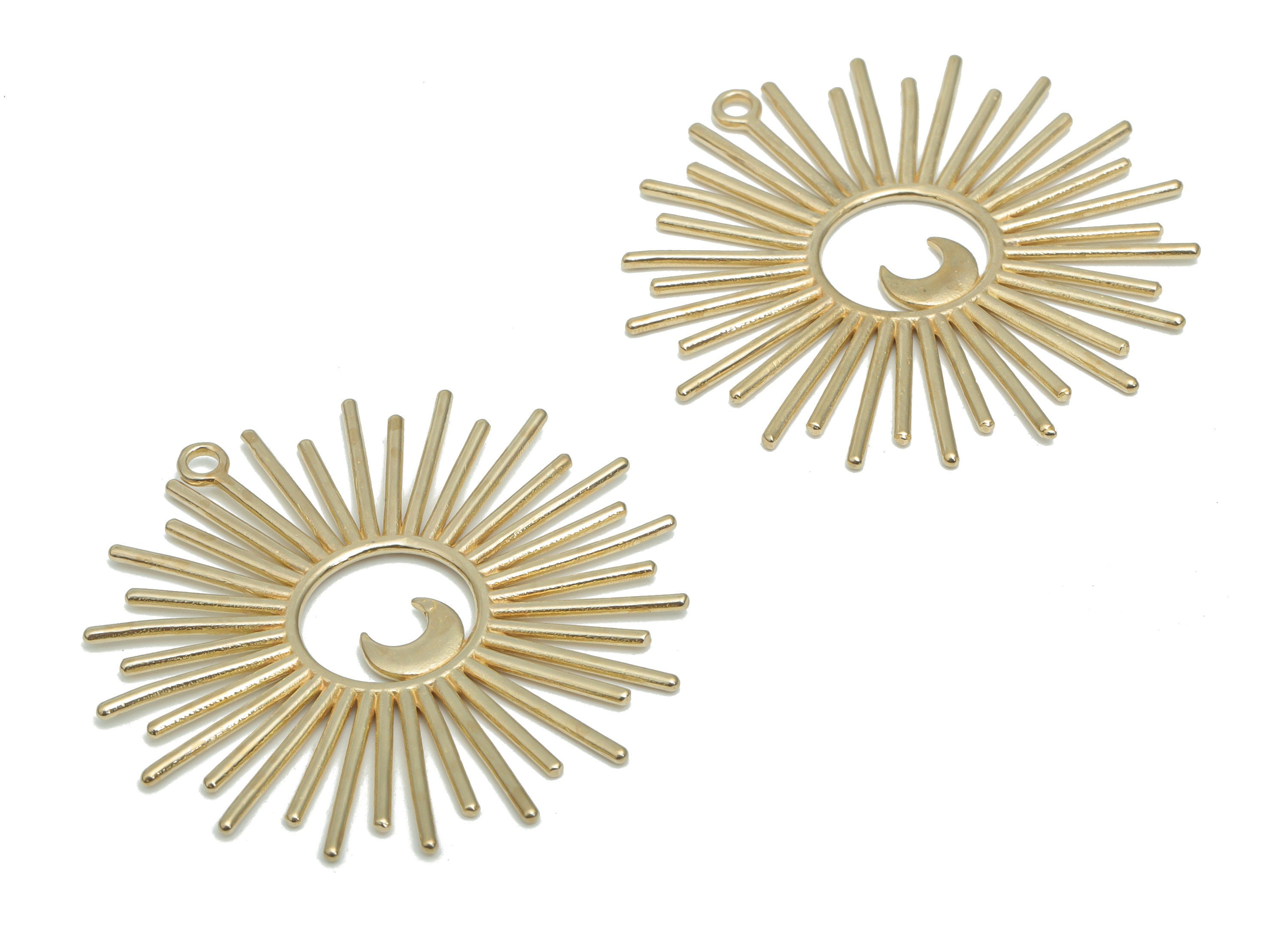 Brass Sun Crescent Earring Charms - Raw Brass Sun Moon Pendant - Jewelry Making Supplies - 36.4x35.82x0.97mm - PP5134 - DOMEDBAZAAR