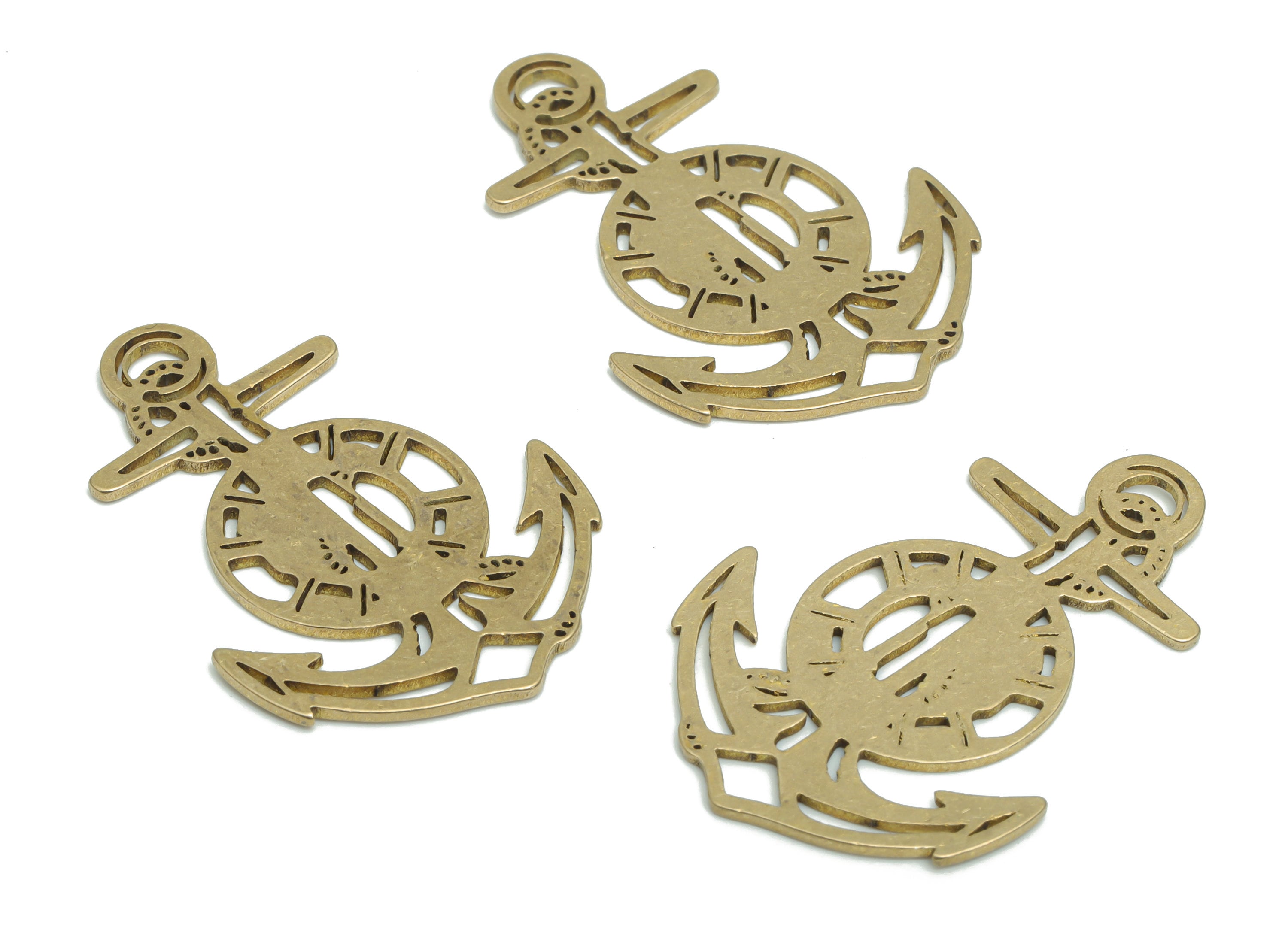 Brass Cross Anchor Round Earring Charms - Raw Brass Anchor Cross Pendant - DIY Jewelry Making Supplies - 34.87x23.83x0.88mm - PPA2090 - DOMEDBAZAAR