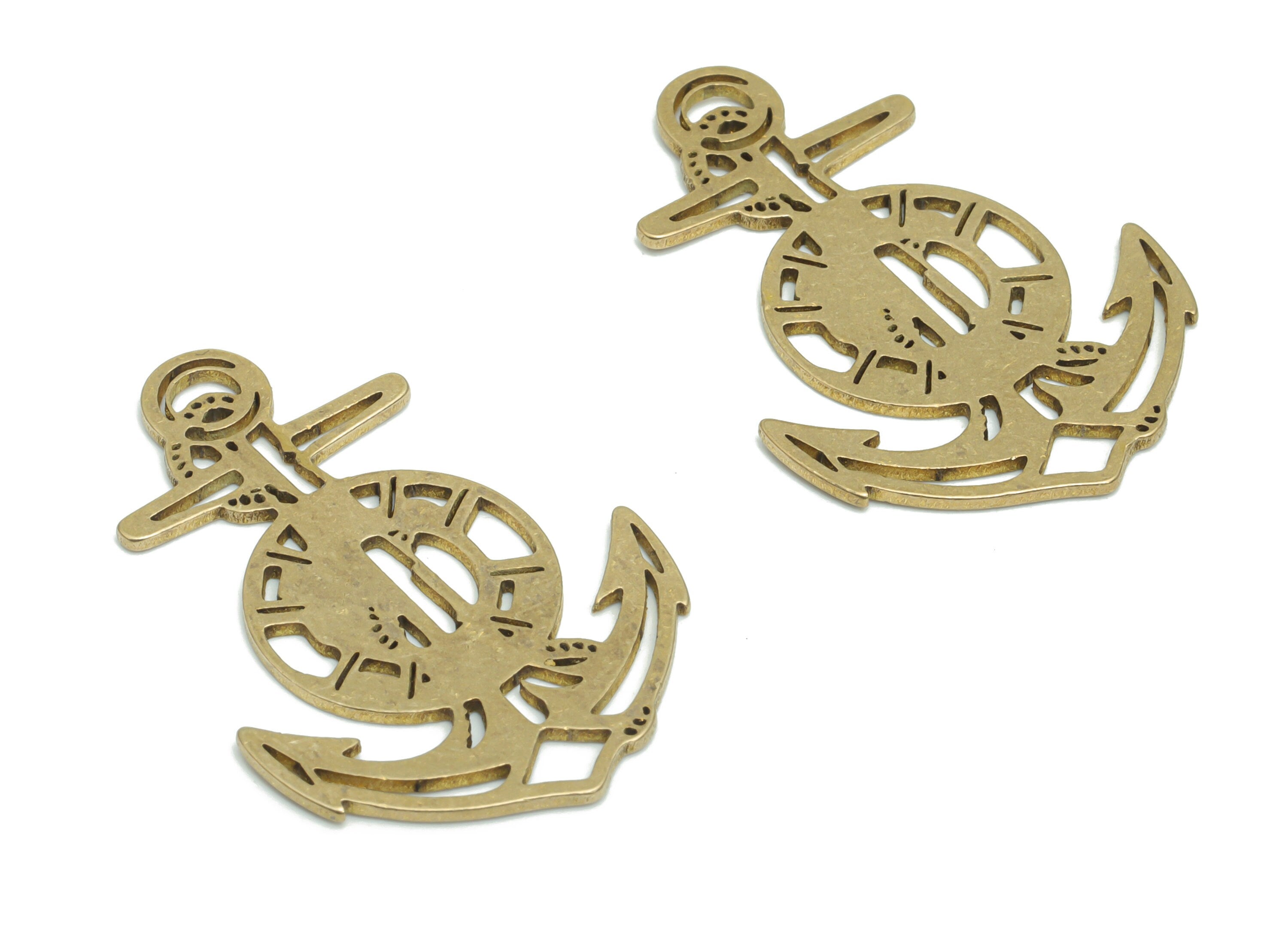 Brass Cross Anchor Round Earring Charms - Raw Brass Anchor Cross Pendant - DIY Jewelry Making Supplies - 34.87x23.83x0.88mm - PPA2090 - DOMEDBAZAAR