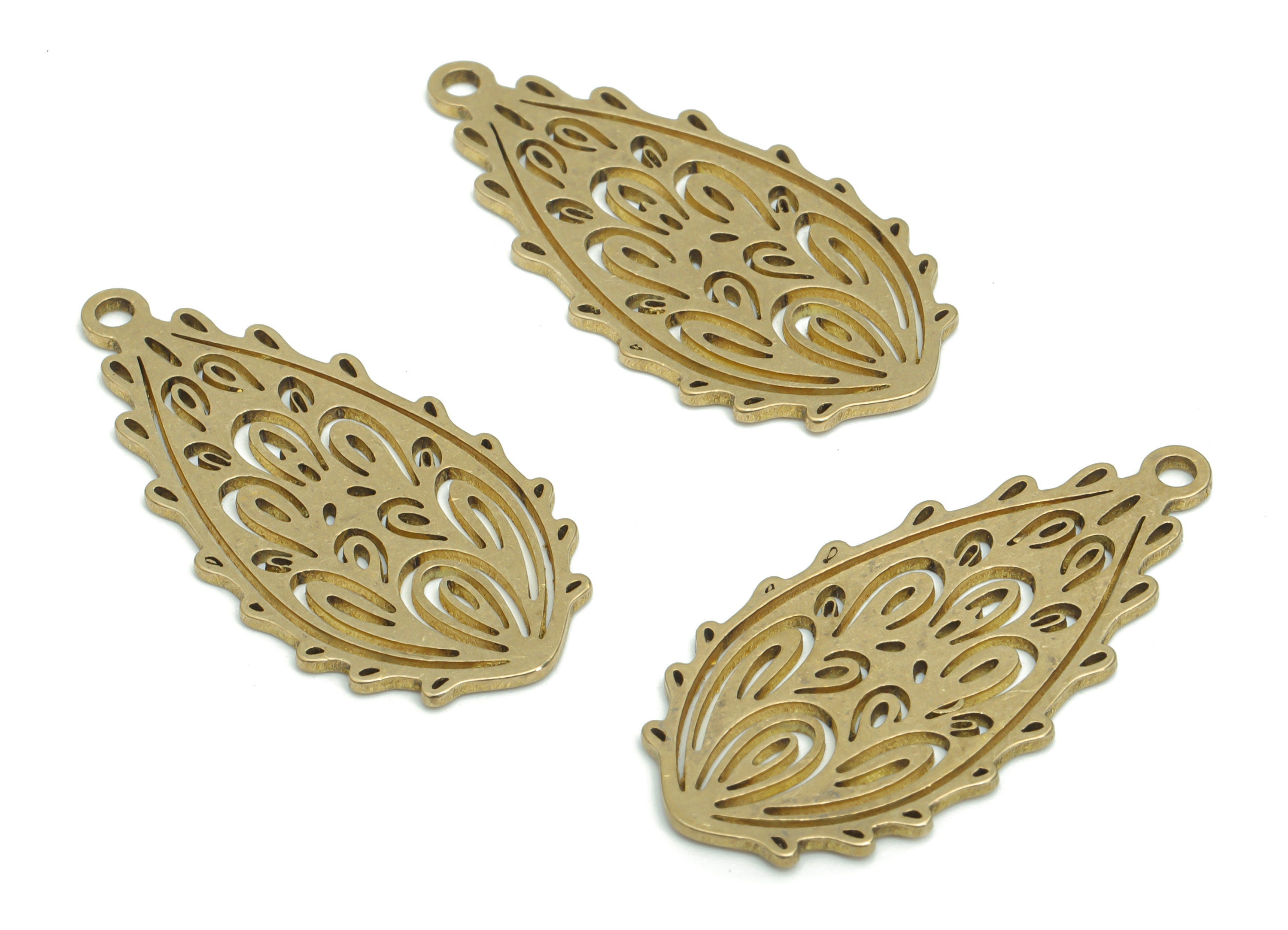 Brass Wave Teardrop Earring Charms - Raw Brass Drop Wave Pendant - DIY Jewelry Making Supplies - 34.82x16.61x0.89mm - PPA2092 - DOMEDBAZAAR