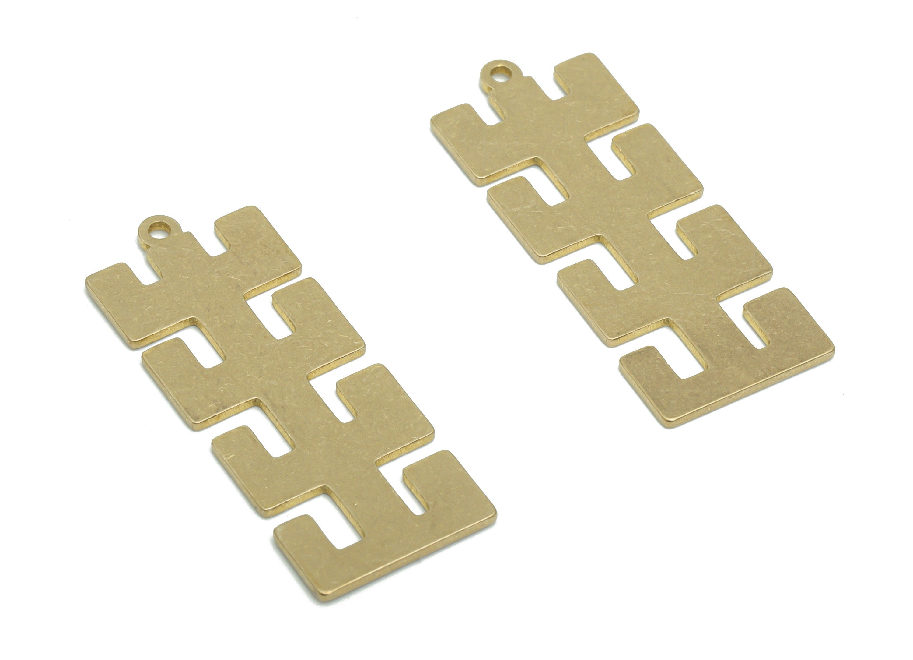 Brass E Rectangle Earring Charms - Raw Brass Rectangle E Pendant - Jewelry Making Supplies - 34.82x13.78x0.84mm - PPA2397 - DOMEDBAZAAR