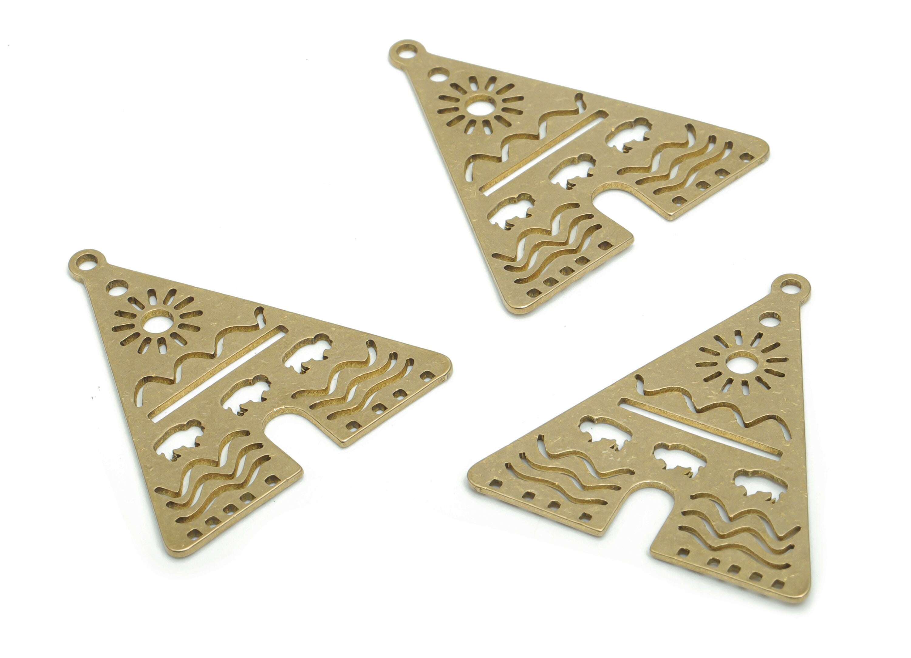 Brass Pyramid Sun Earring Charms - Raw Brass Triangle Cloud Waves Pendant - Jewelry Making Supplies - 35.88x32.47x0.84mm - PPA1970 - DOMEDBAZAAR