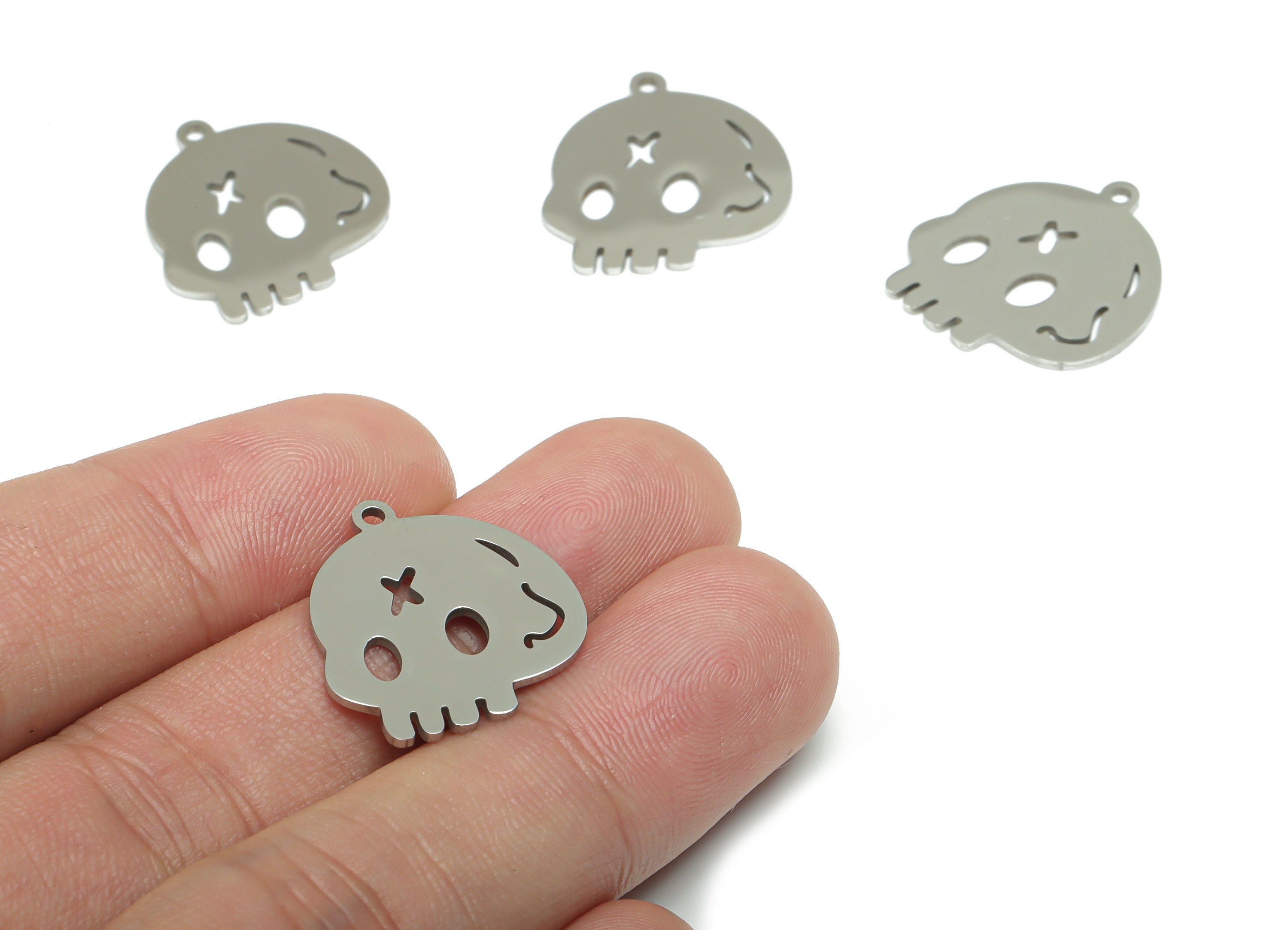Stainless Steel Skull Earring Charms - Stainless Steel Cranium Pendant - Jewelry Making Supplies - 21.1x19.75x0.89mm - SSZS0023 - DOMEDBAZAAR