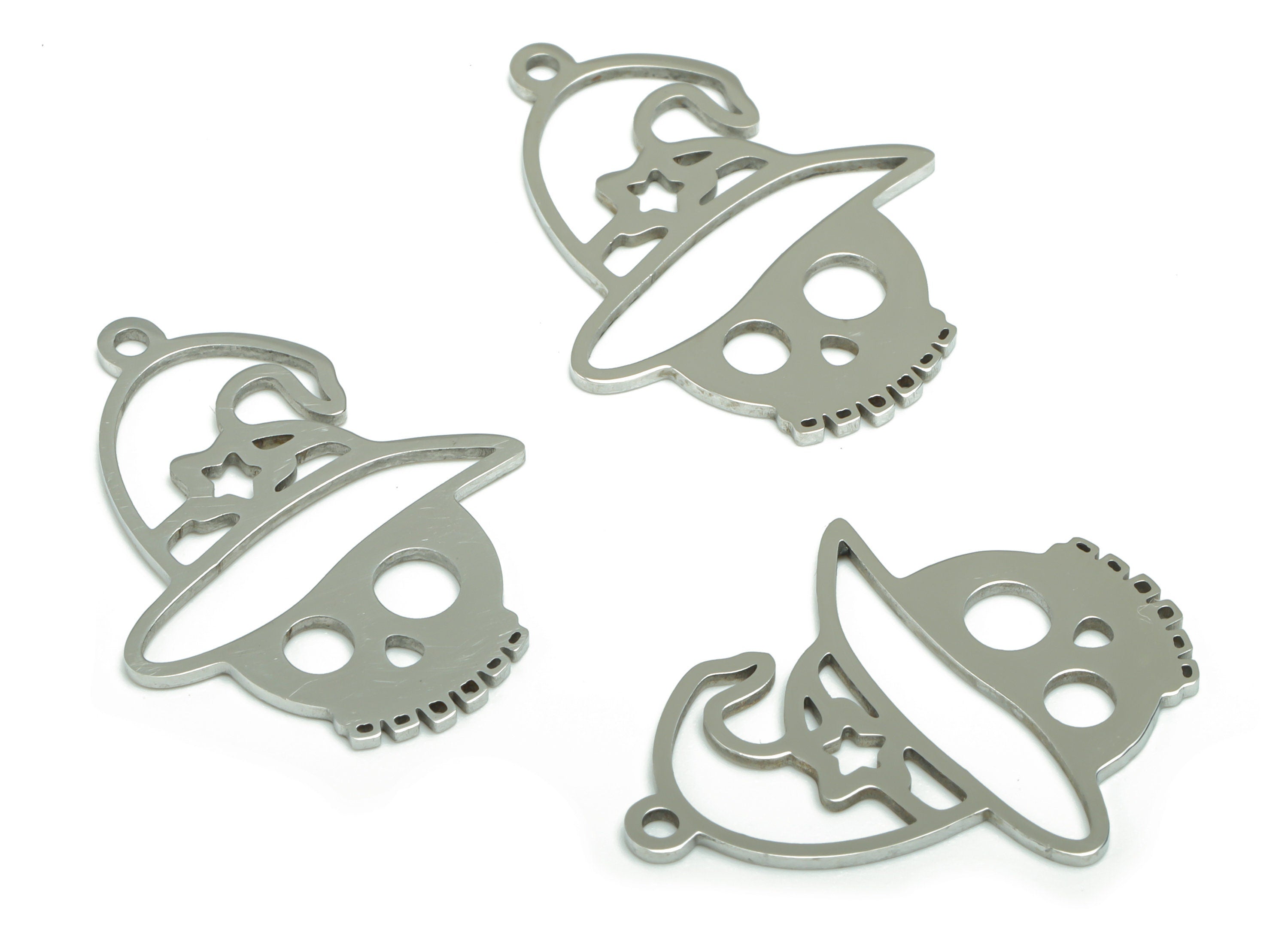 Stainless Steel Hat Star Skull Earring Charms - Stainless Steel Hat Star Skull Pendant - Jewelry Supplies - 27.09x21.08x0.84mm - SSZS0025 - DOMEDBAZAAR