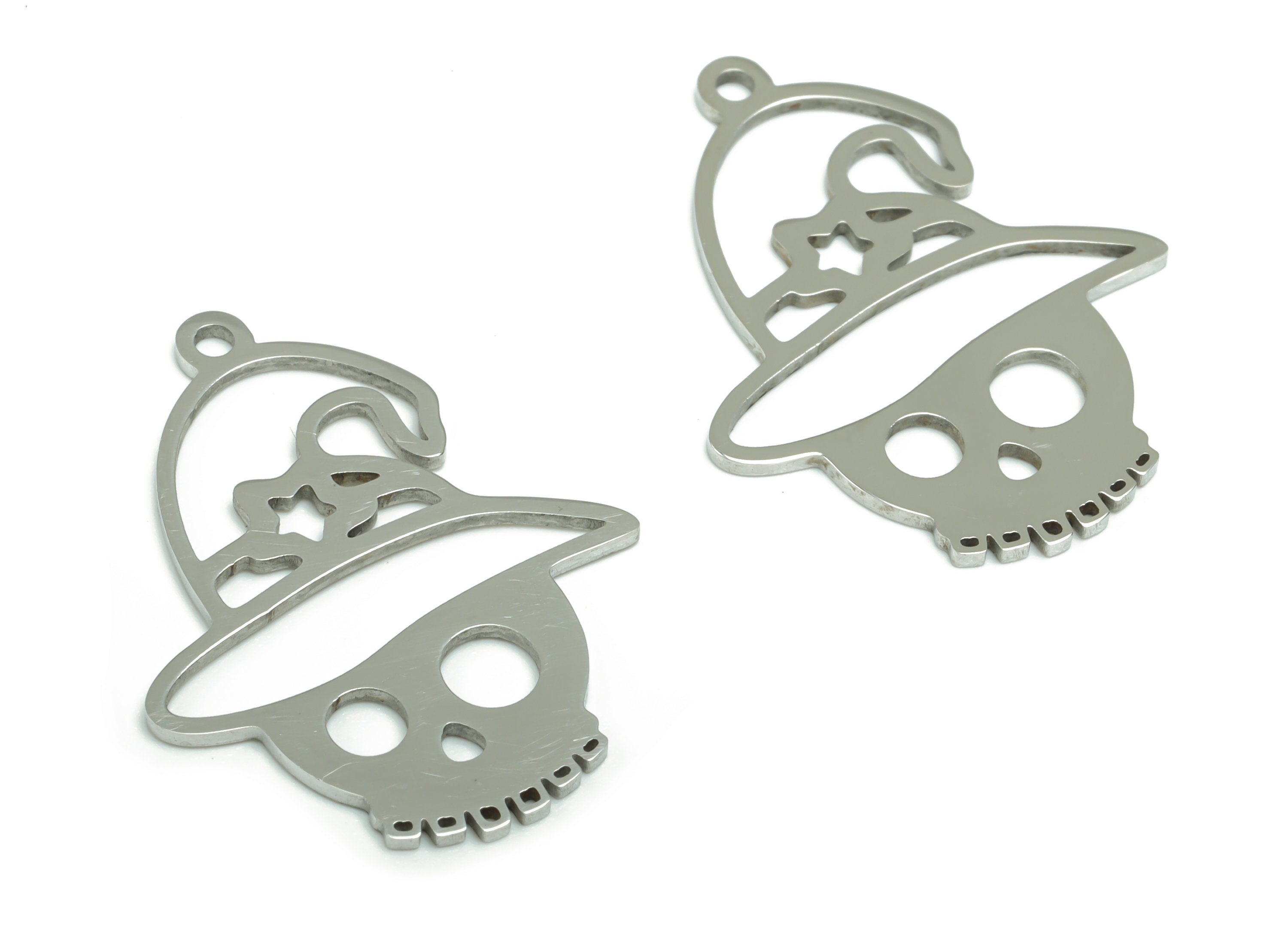 Stainless Steel Hat Star Skull Earring Charms - Stainless Steel Hat Star Skull Pendant - Jewelry Supplies - 27.09x21.08x0.84mm - SSZS0025 - DOMEDBAZAAR