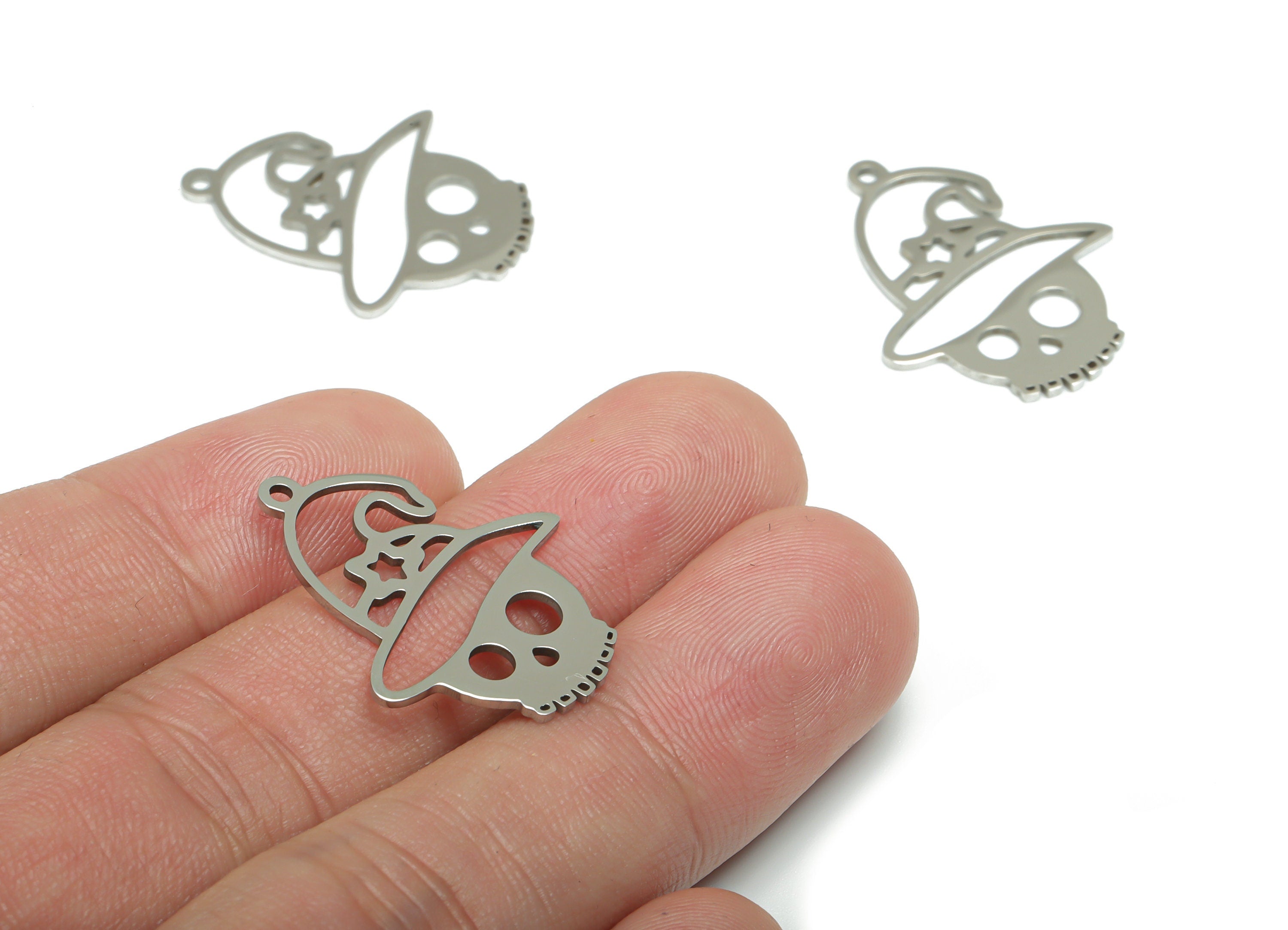Stainless Steel Hat Star Skull Earring Charms - Stainless Steel Hat Star Skull Pendant - Jewelry Supplies - 27.09x21.08x0.84mm - SSZS0025 - DOMEDBAZAAR