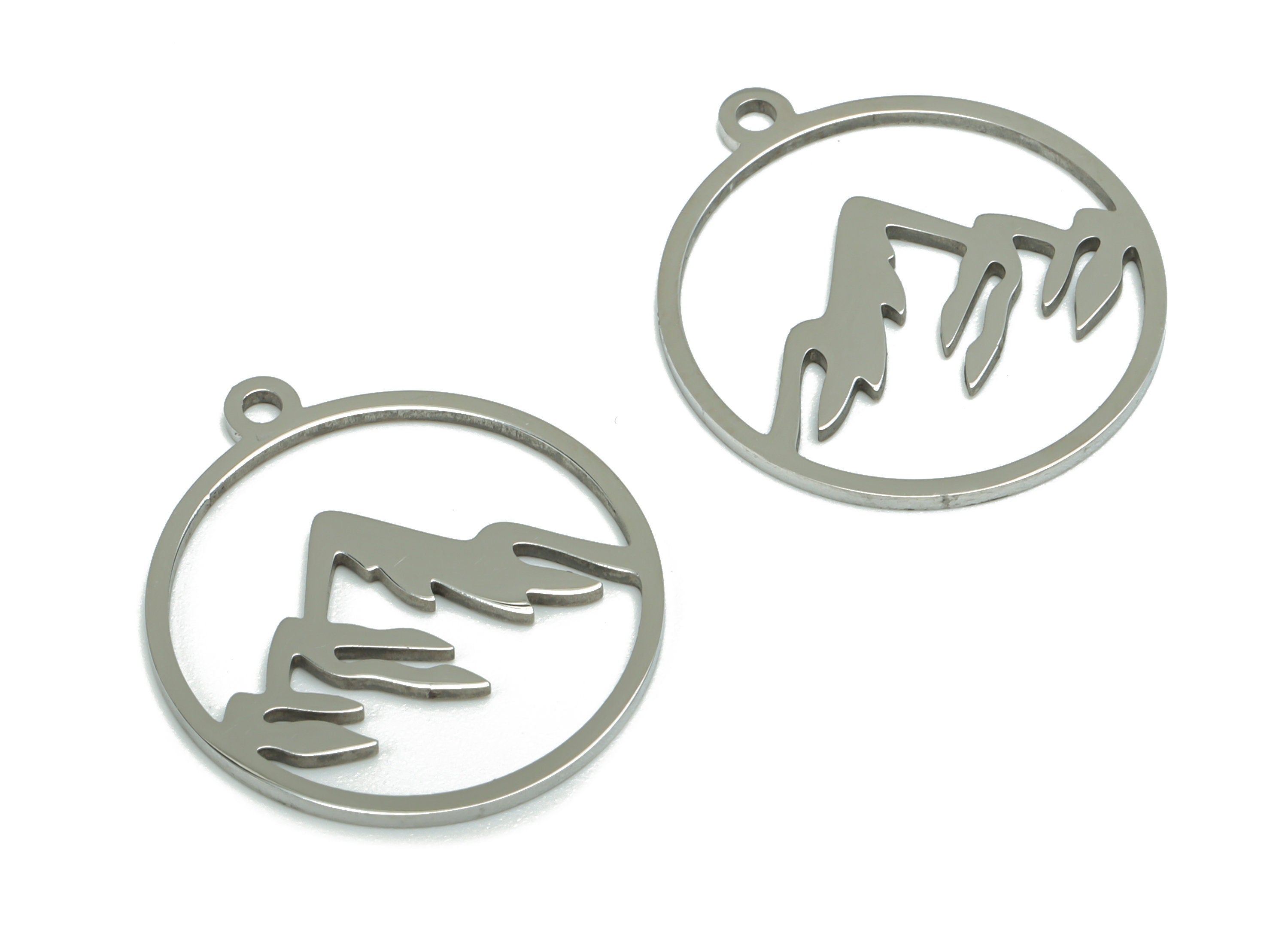 Stainless Steel Round Mountain Earring Charms - Stainless Steel Mountain Circle Pendant - Jewelry Supplies - 22.14x19.78x0.79mm - SSZS0004 - DOMEDBAZAAR