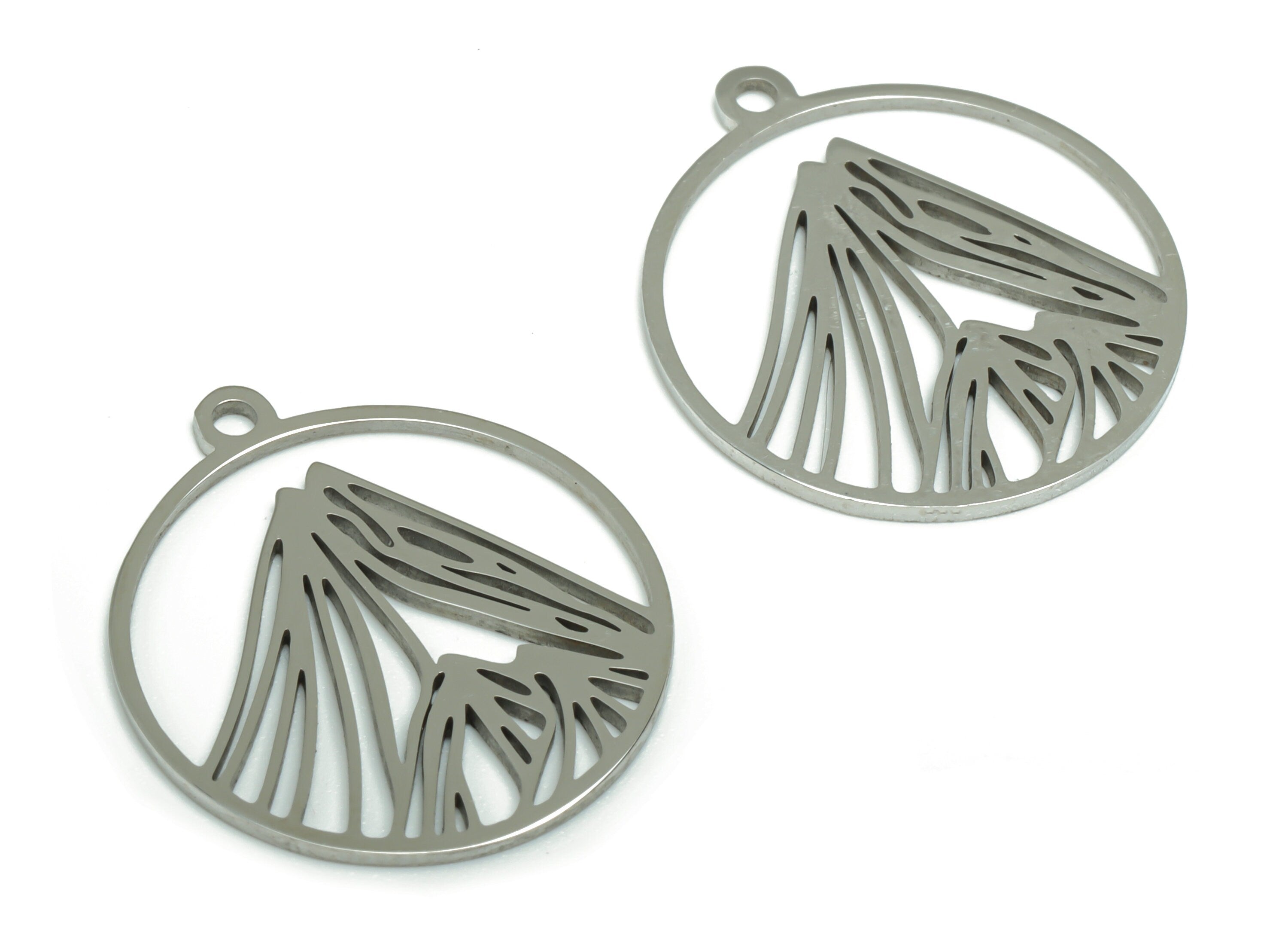 Stainless Steel Round Mountain Earring Charms - Stainless Steel Summit Mountain Pendant - Jewelry Supplies - 22.09x19.79x0.76mm - SSZS0009 - DOMEDBAZAAR