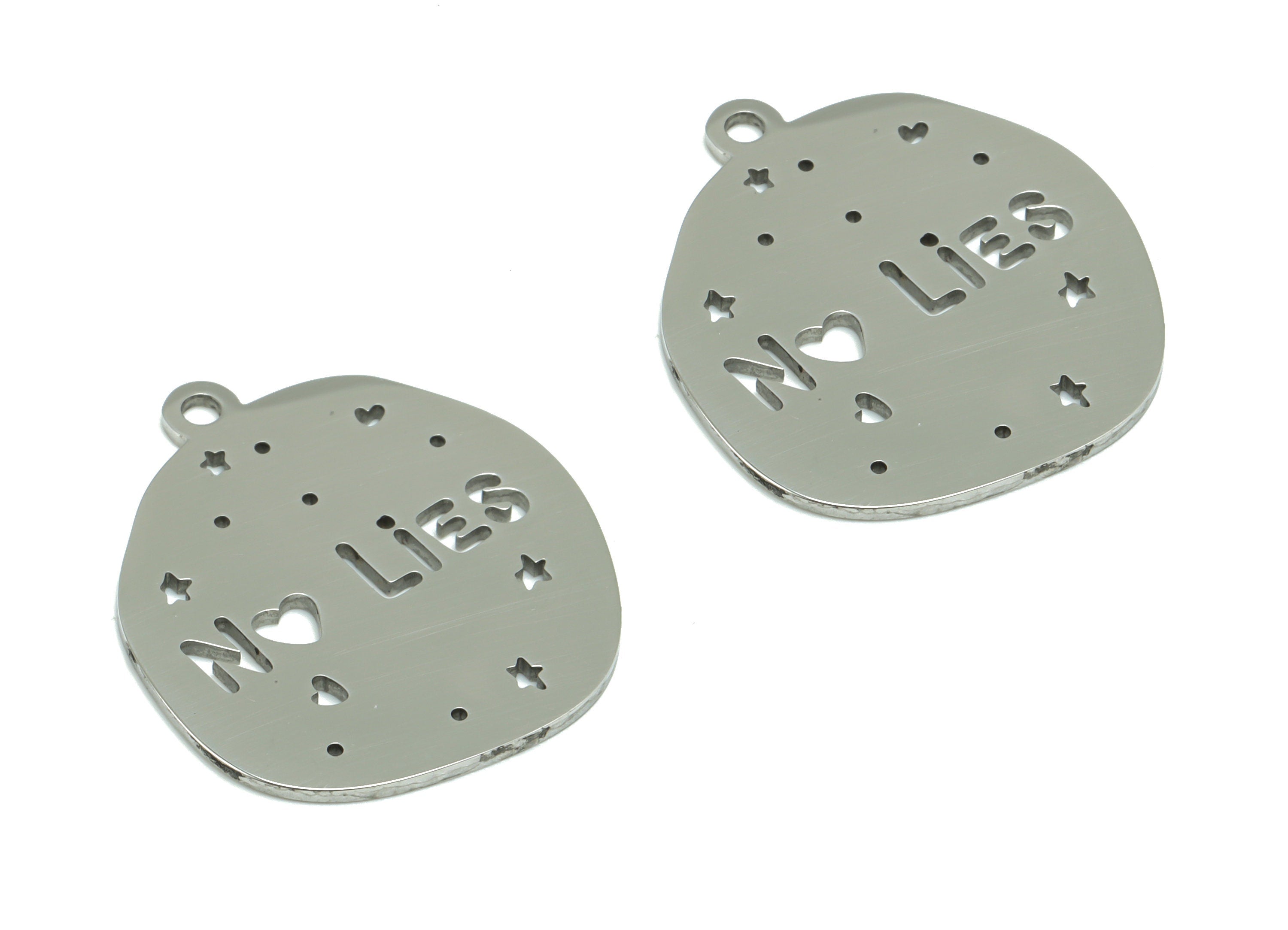 Stainless Steel No Lies Earring Charms - Stainless Steel Star Heart Pendant Words Phrase - Jewelry Supplies - 21.9x19.38x0.9mm - SSZS0011 - DOMEDBAZAAR