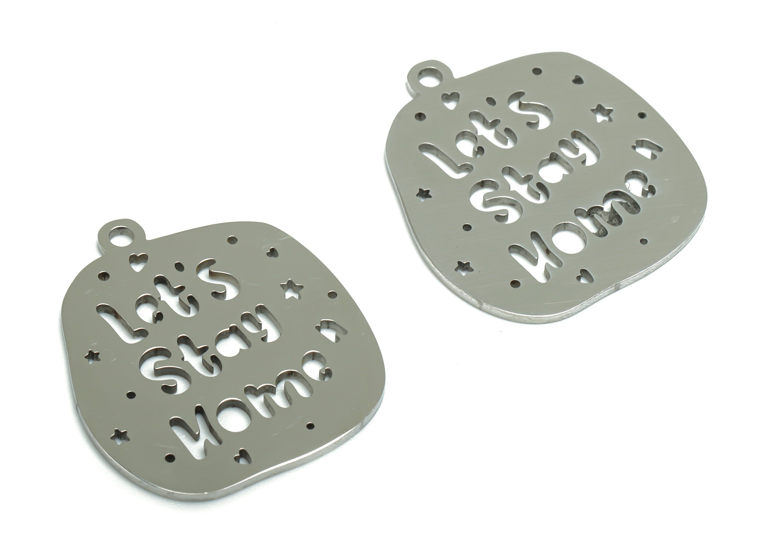 Stainless Steel Let‘s Stay Home Earring Charms - Stainless Steel Phrase Words Star Heart Pendant - 22.23x19.78x0.9mm - SSZS0014 - DOMEDBAZAAR