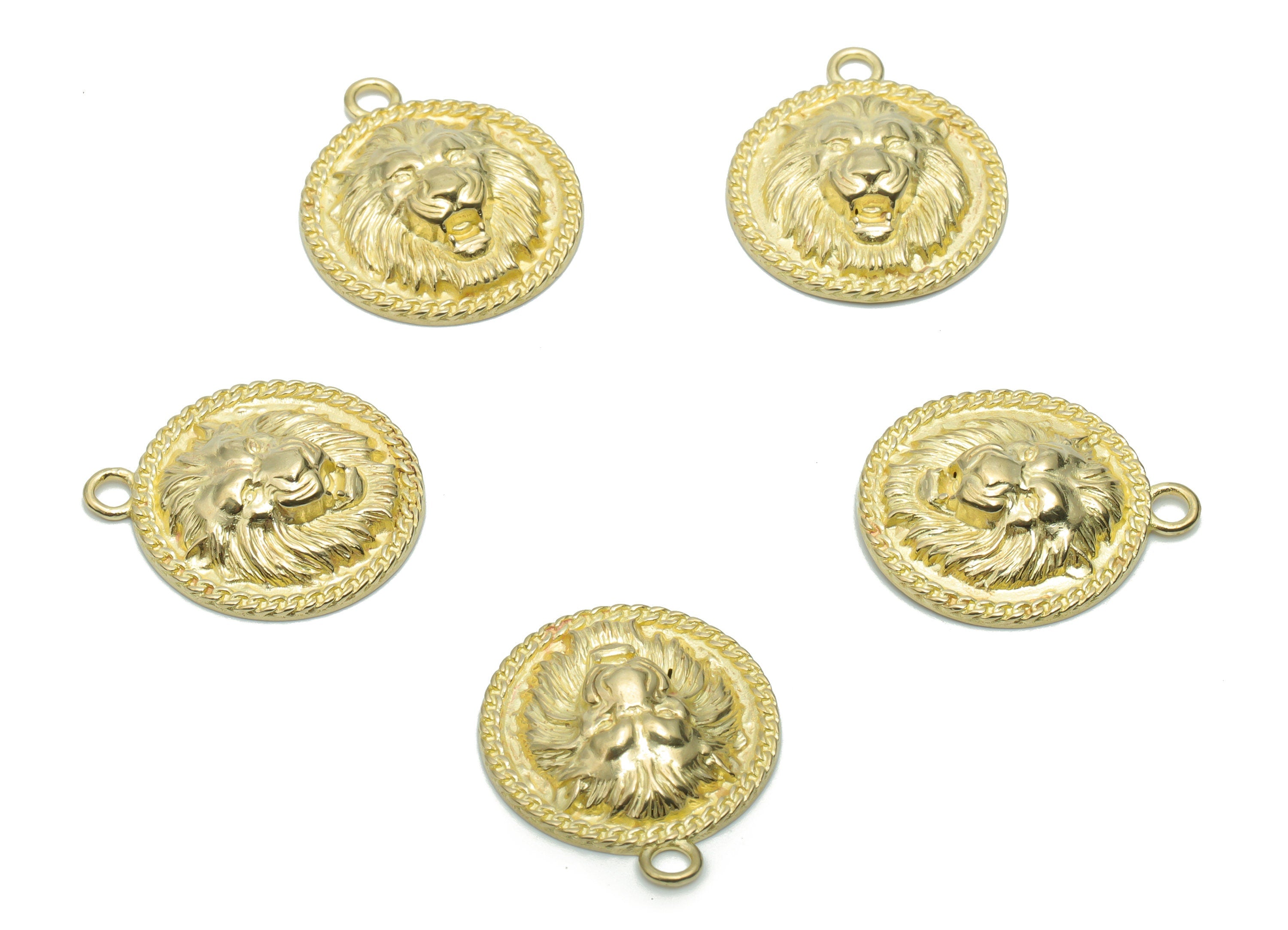 Brass Round Lion King Earring Charms - Raw Brass Relief Lion Pendant - DIY Jewelry Making Supplies - 22.75x19.71x1.47mm - PP5087 - DOMEDBAZAAR