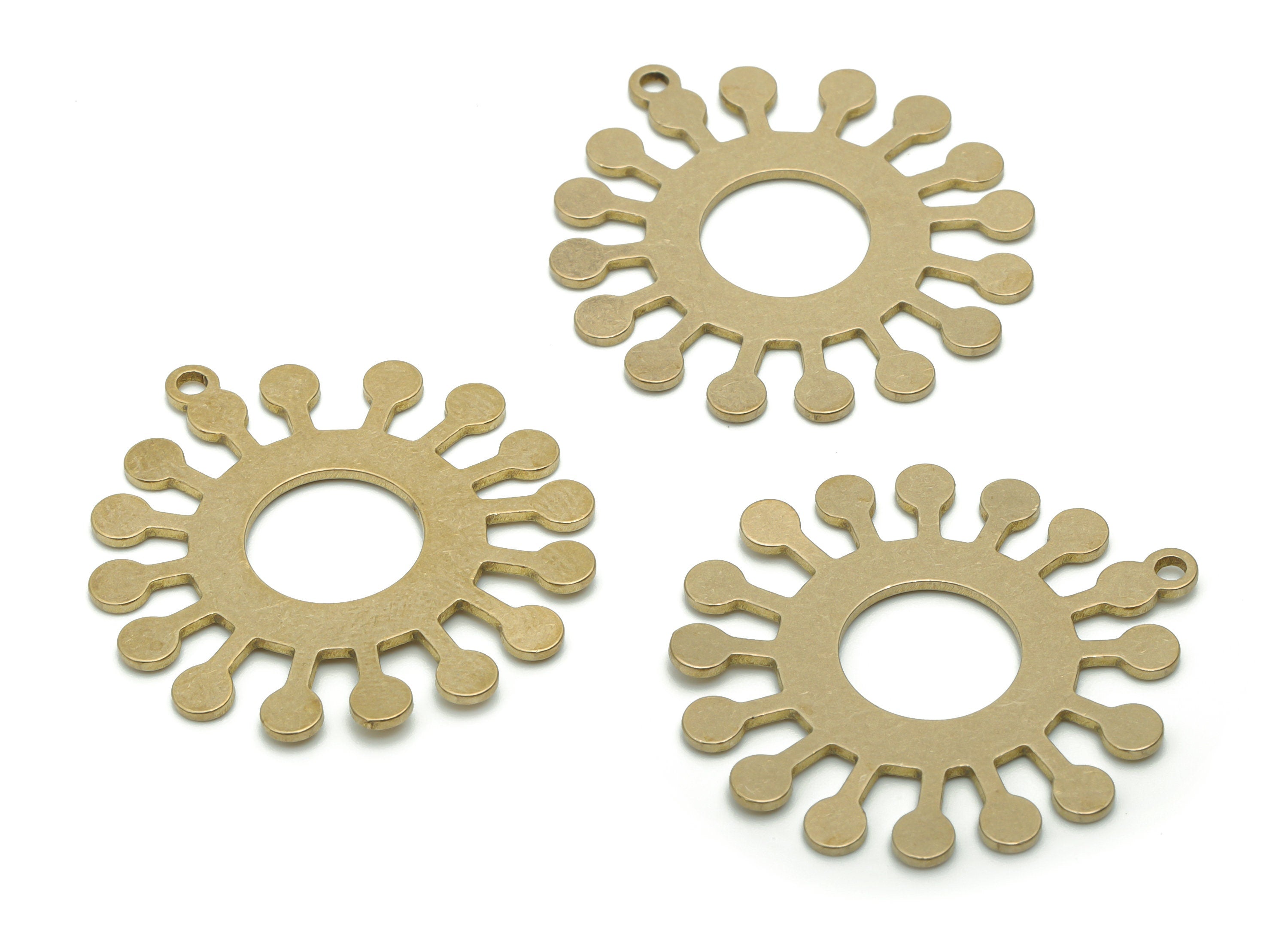 Brass Virus Sun Earring Charms - Raw Brass Sun Pendant - DIY Jewelry Making Supplies - 34.64x32.18x0.85mm - PPA1168 - DOMEDBAZAAR