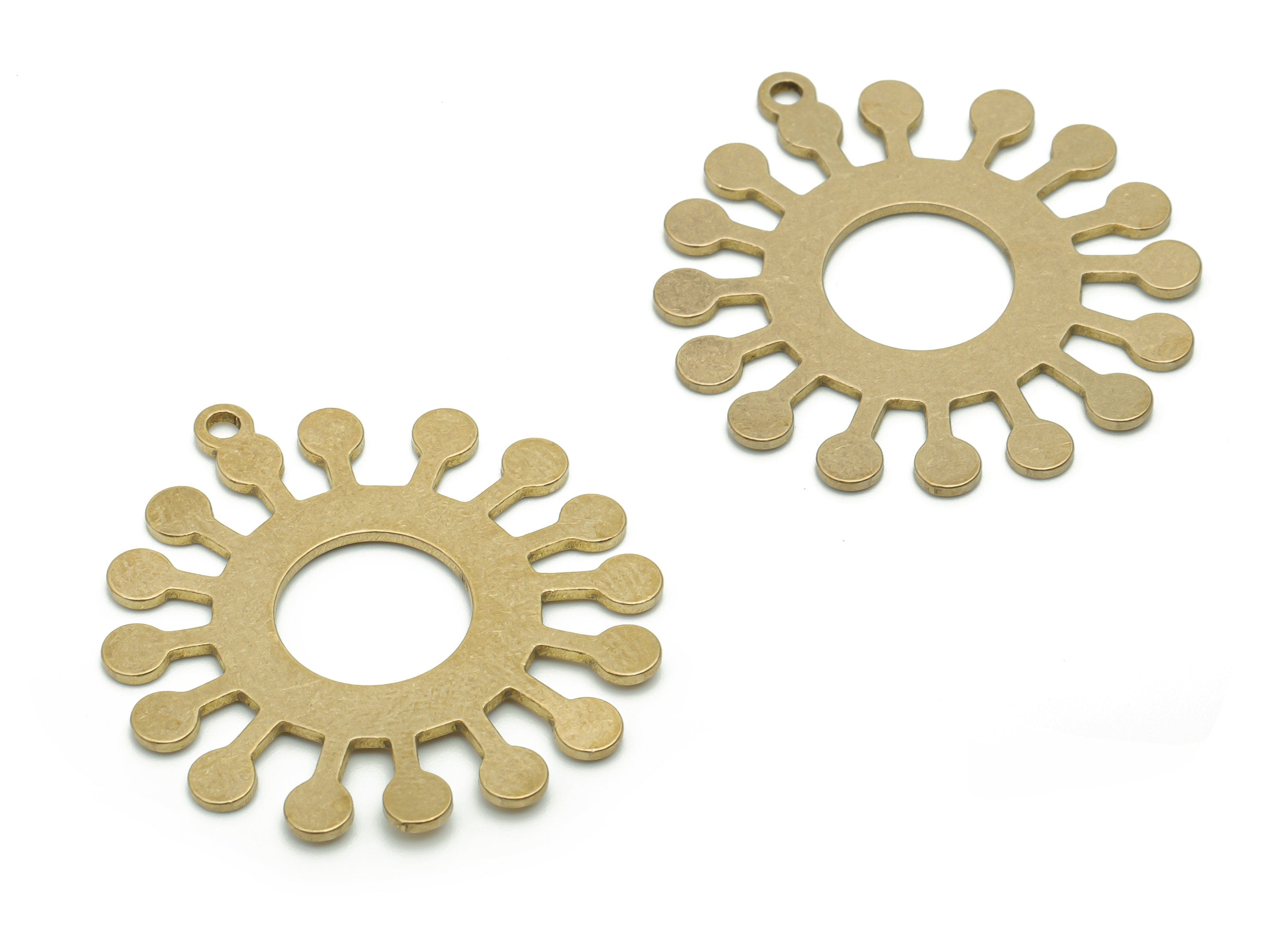 Brass Virus Sun Earring Charms - Raw Brass Sun Pendant - DIY Jewelry Making Supplies - 34.64x32.18x0.85mm - PPA1168 - DOMEDBAZAAR