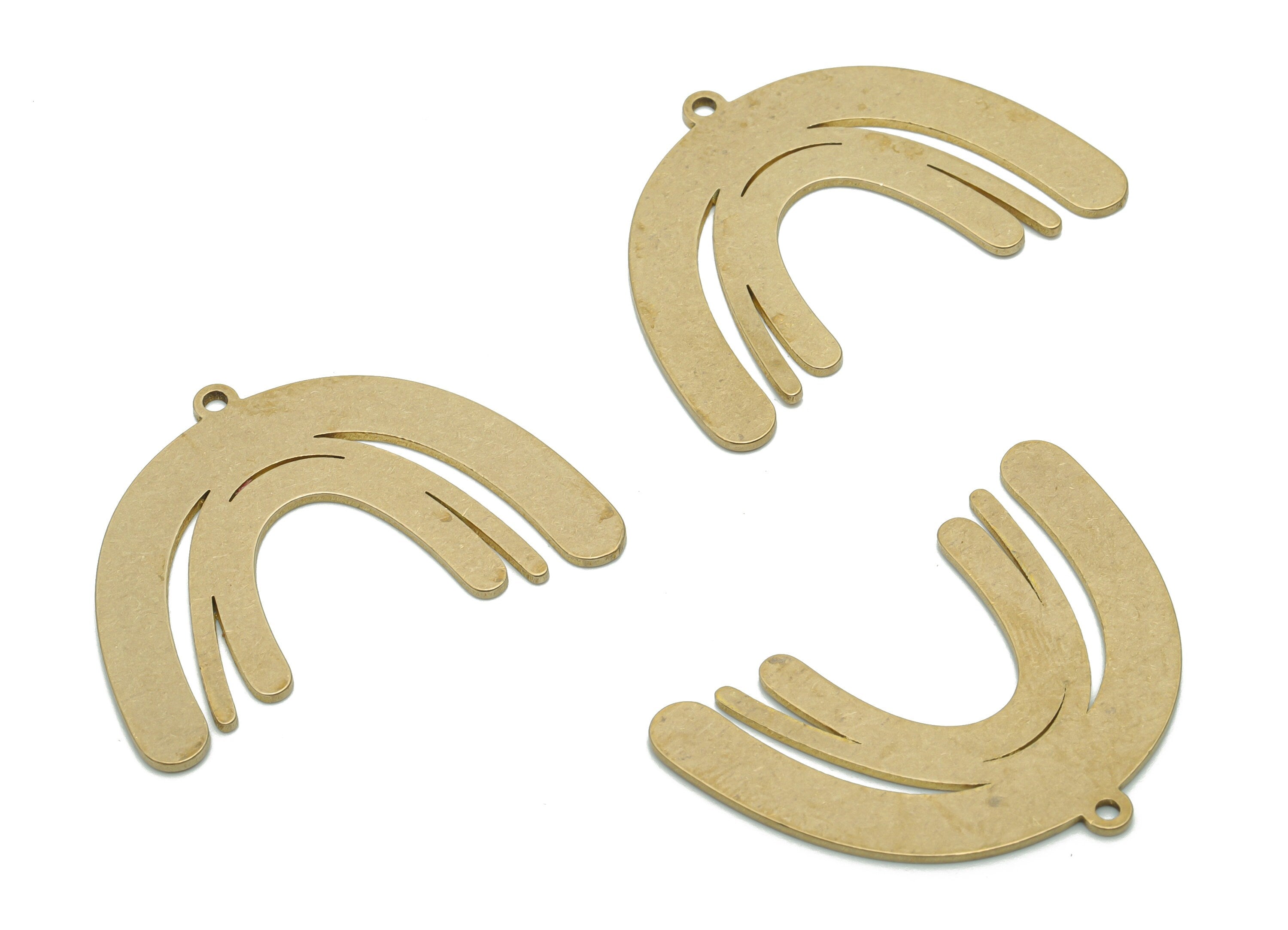 Brass Rainbow Earring Charms - Raw Brass Rainbow Pendant - DIY Jewelry Making Supplies - 34.75x25.61x0.83mm - PPA1288 - DOMEDBAZAAR