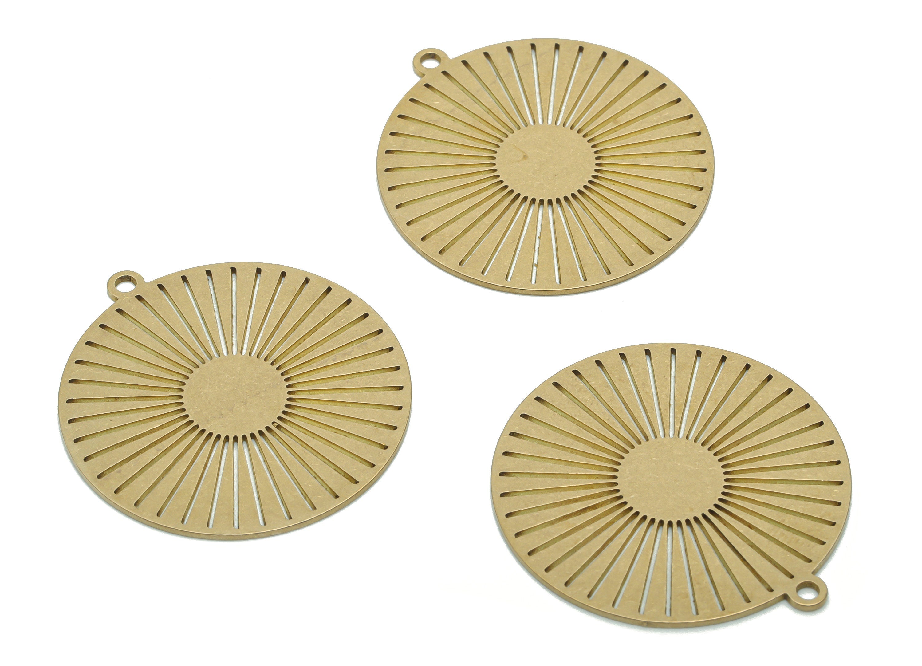 Brass Round Sun Earring Charms - Raw Brass Sun Circle Pendant - DIY Jewelry Making Supplies - 34.65x32.02x0.76mm - PPA1044 - DOMEDBAZAAR