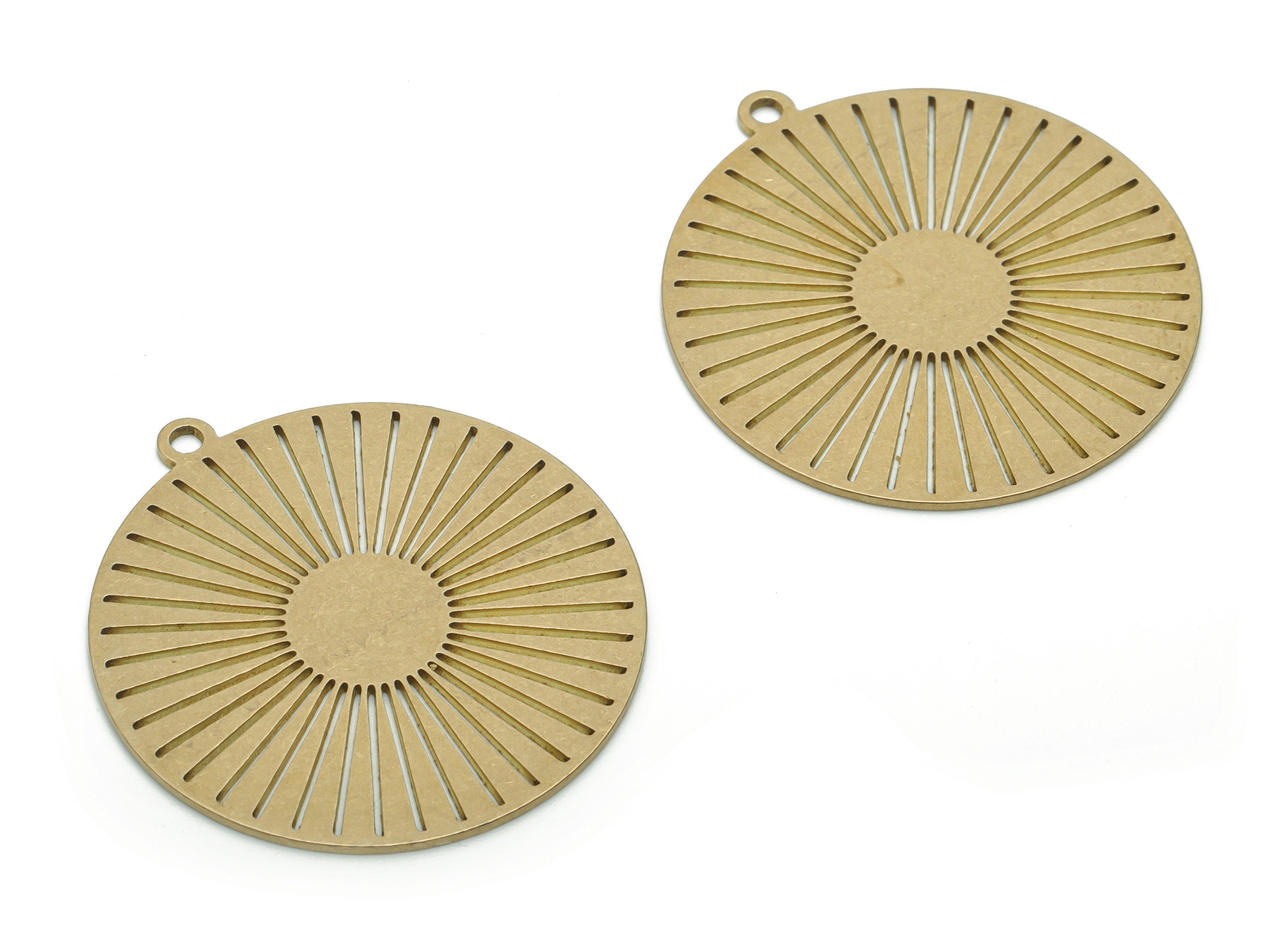 Brass Round Sun Earring Charms - Raw Brass Sun Circle Pendant - DIY Jewelry Making Supplies - 34.65x32.02x0.76mm - PPA1044 - DOMEDBAZAAR