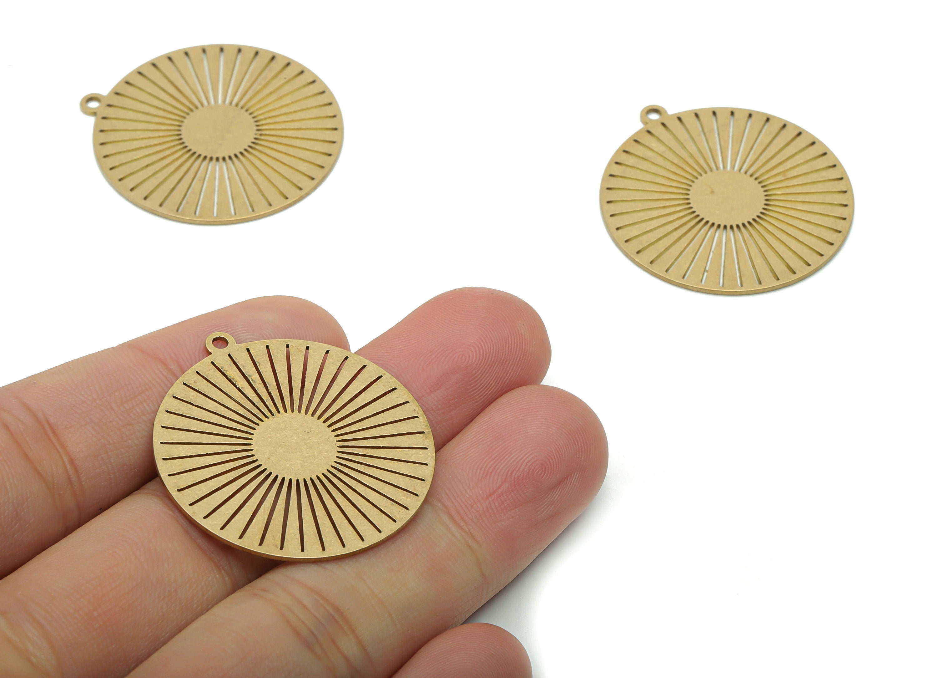Brass Round Sun Earring Charms - Raw Brass Sun Circle Pendant - DIY Jewelry Making Supplies - 34.65x32.02x0.76mm - PPA1044 - DOMEDBAZAAR