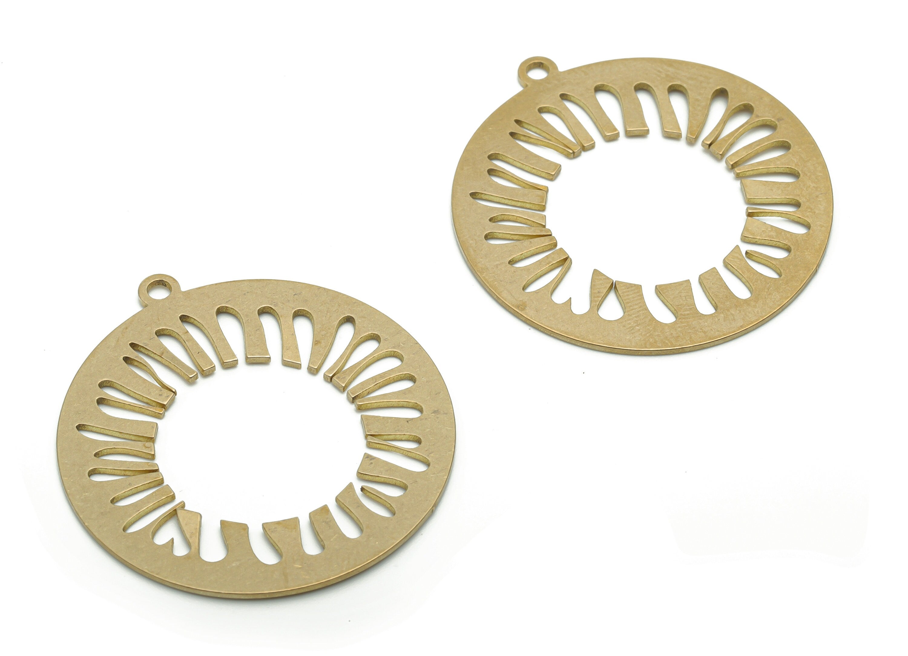 Brass Round Sun Earring Charms - Raw Brass Sun Circle Pendant - DIY Jewelry Making Supplies - 37.77x34.67x0.75mm - PPA0613 - DOMEDBAZAAR