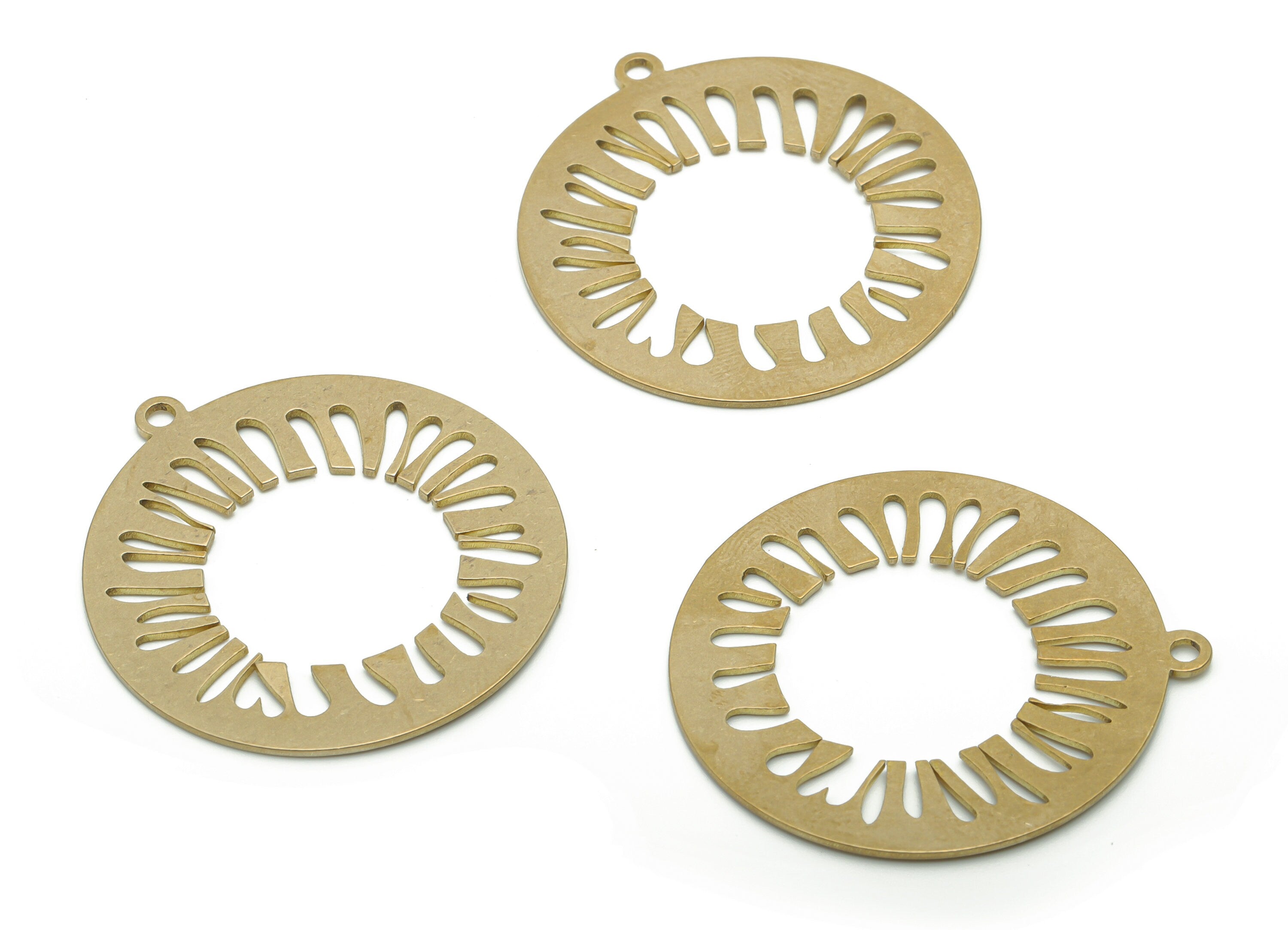 Brass Round Sun Earring Charms - Raw Brass Sun Circle Pendant - DIY Jewelry Making Supplies - 37.77x34.67x0.75mm - PPA0613 - DOMEDBAZAAR