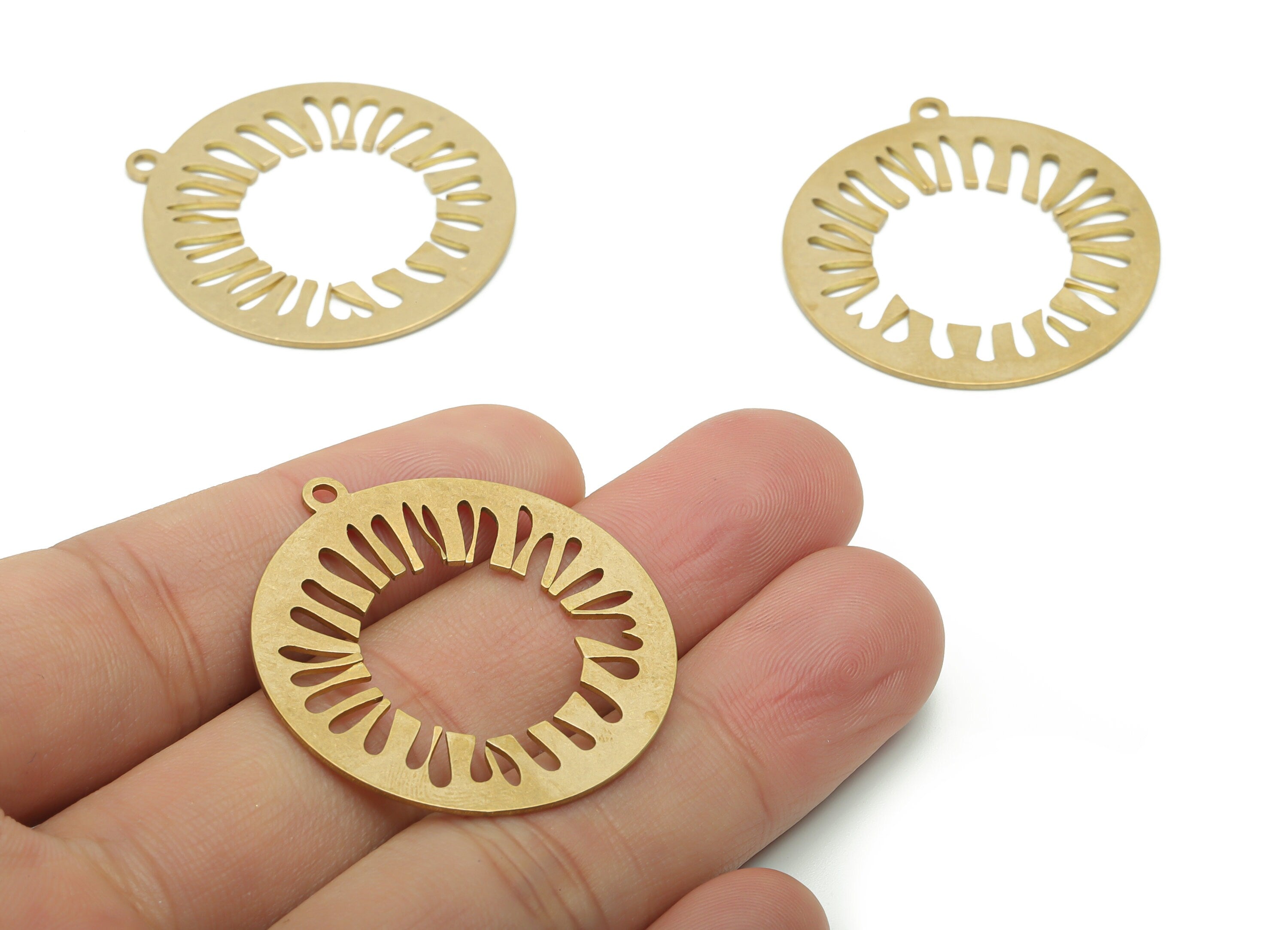 Brass Round Sun Earring Charms - Raw Brass Sun Circle Pendant - DIY Jewelry Making Supplies - 37.77x34.67x0.75mm - PPA0613 - DOMEDBAZAAR