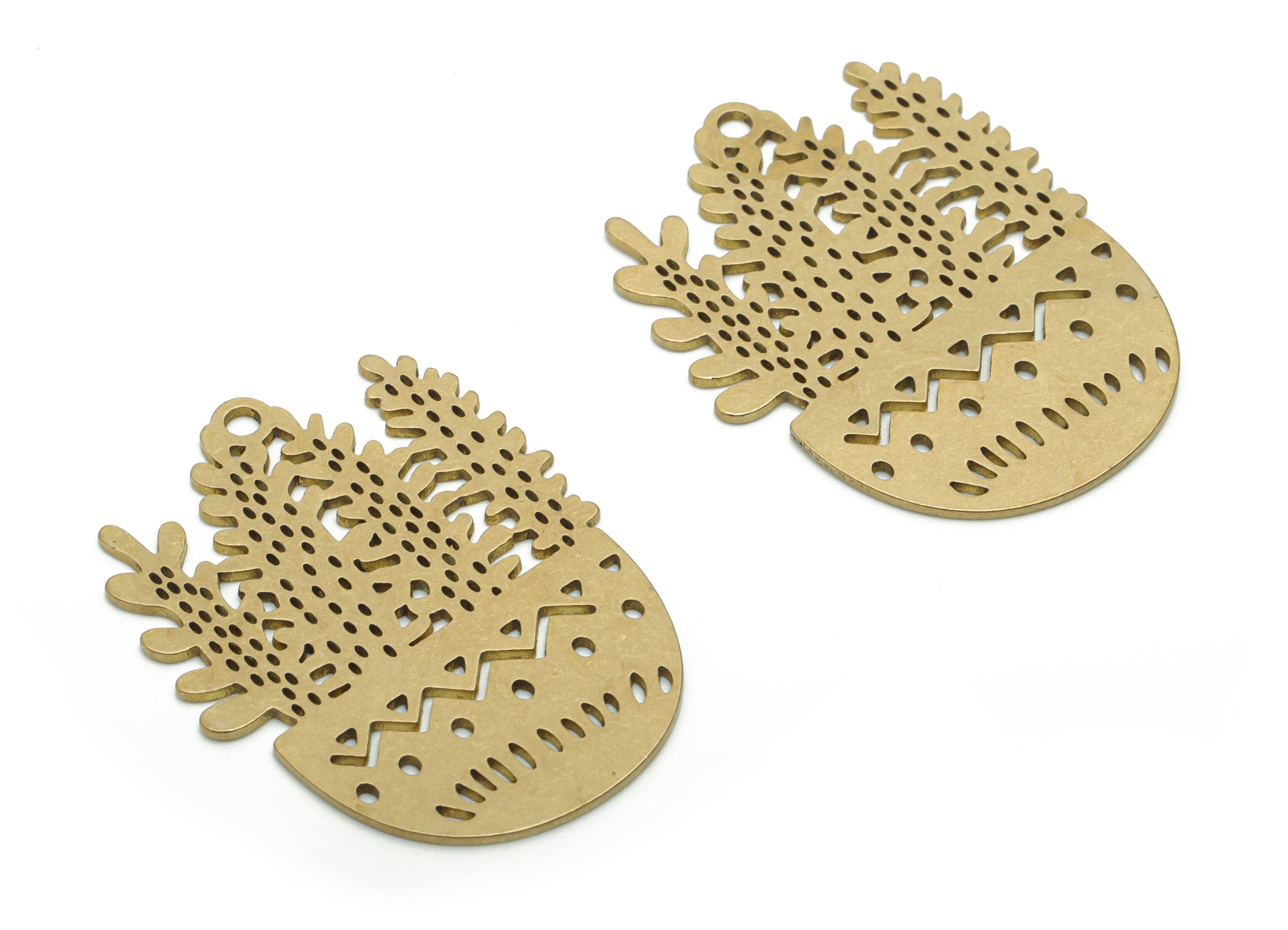 Brass Bubble Grass Waves Earring Charms - Raw Brass Potted Plant Triangles Pendant - Jewelry Supplies - 34.76x26.23x0.73mm - PPA1146 - DOMEDBAZAAR