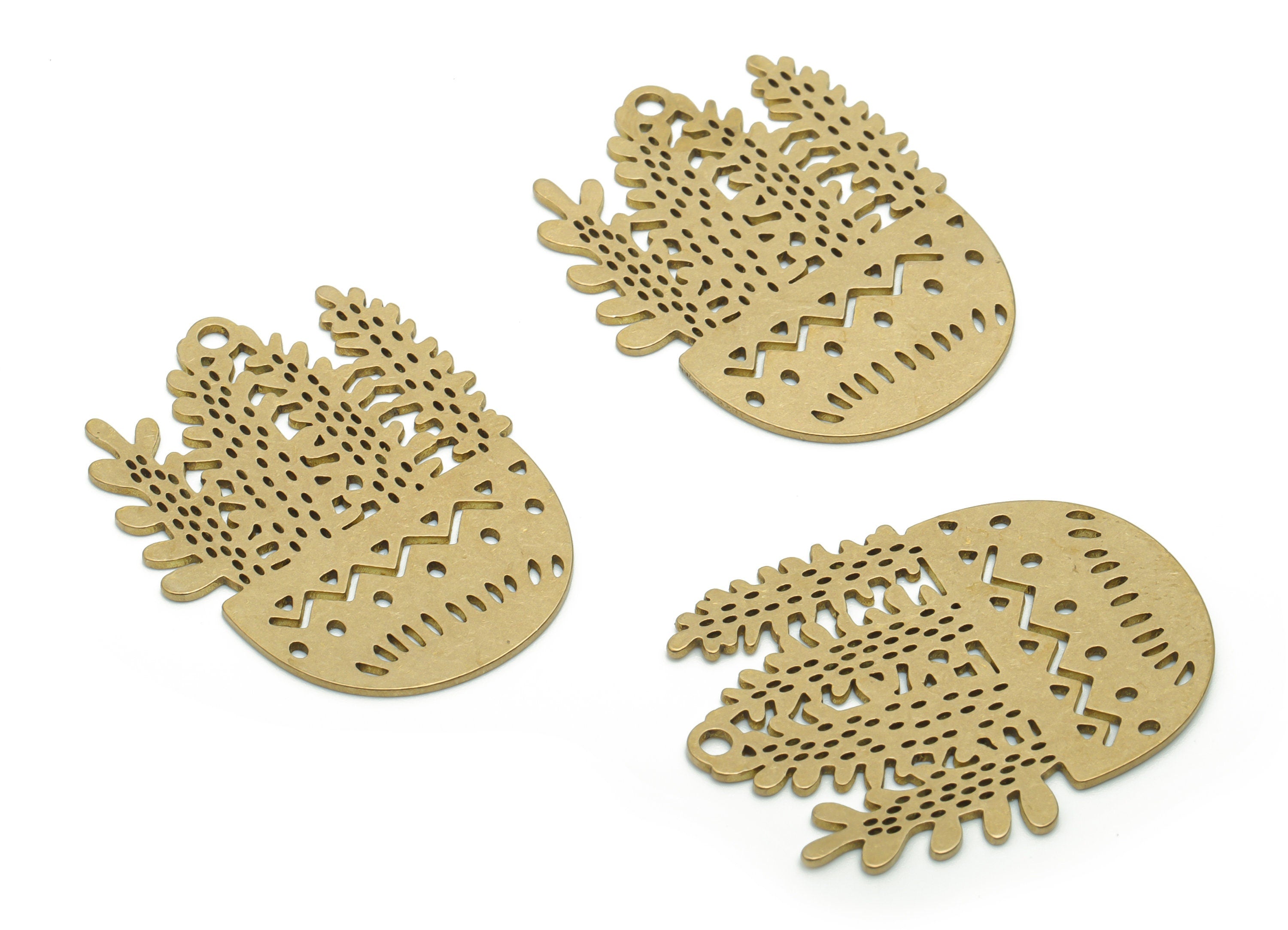 Brass Bubble Grass Waves Earring Charms - Raw Brass Potted Plant Triangles Pendant - Jewelry Supplies - 34.76x26.23x0.73mm - PPA1146 - DOMEDBAZAAR