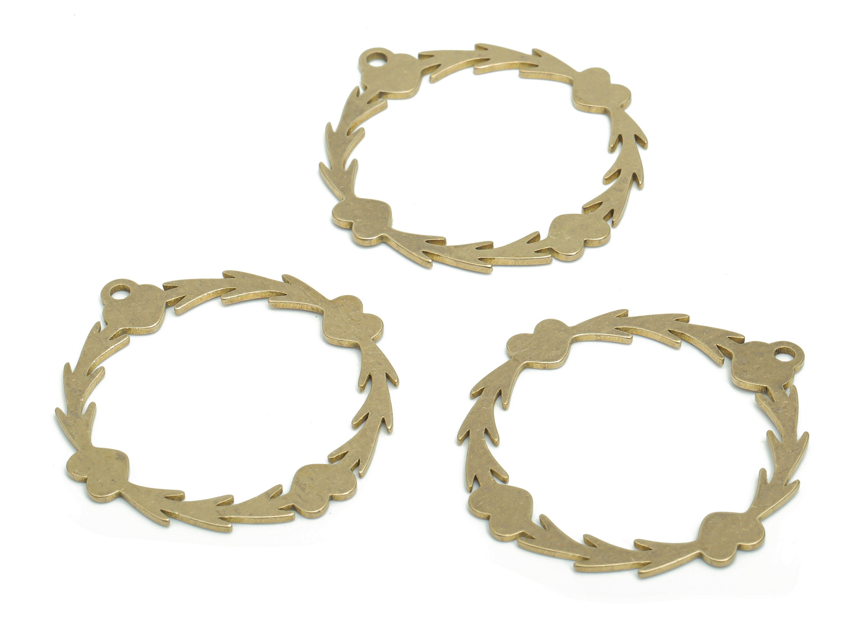 Brass Round Heart Branch Earring Charms - Raw Brass Branch Circle Hoop Pendant - DIY Jewelry Making Supplies - 34.83x32.54x0.86mm - PPA2226 - DOMEDBAZAAR