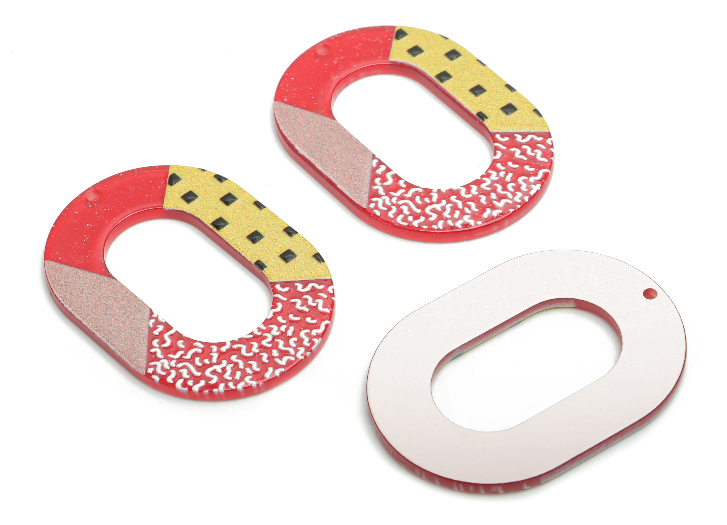 Acrylic Oval Hoop Pattern Earring Charms - Acrylic Pattern Oval Pendant - Printing Textured - Jewelry Supplies - 39.16x27.87x2.3mm - AC2454D - DOMEDBAZAAR