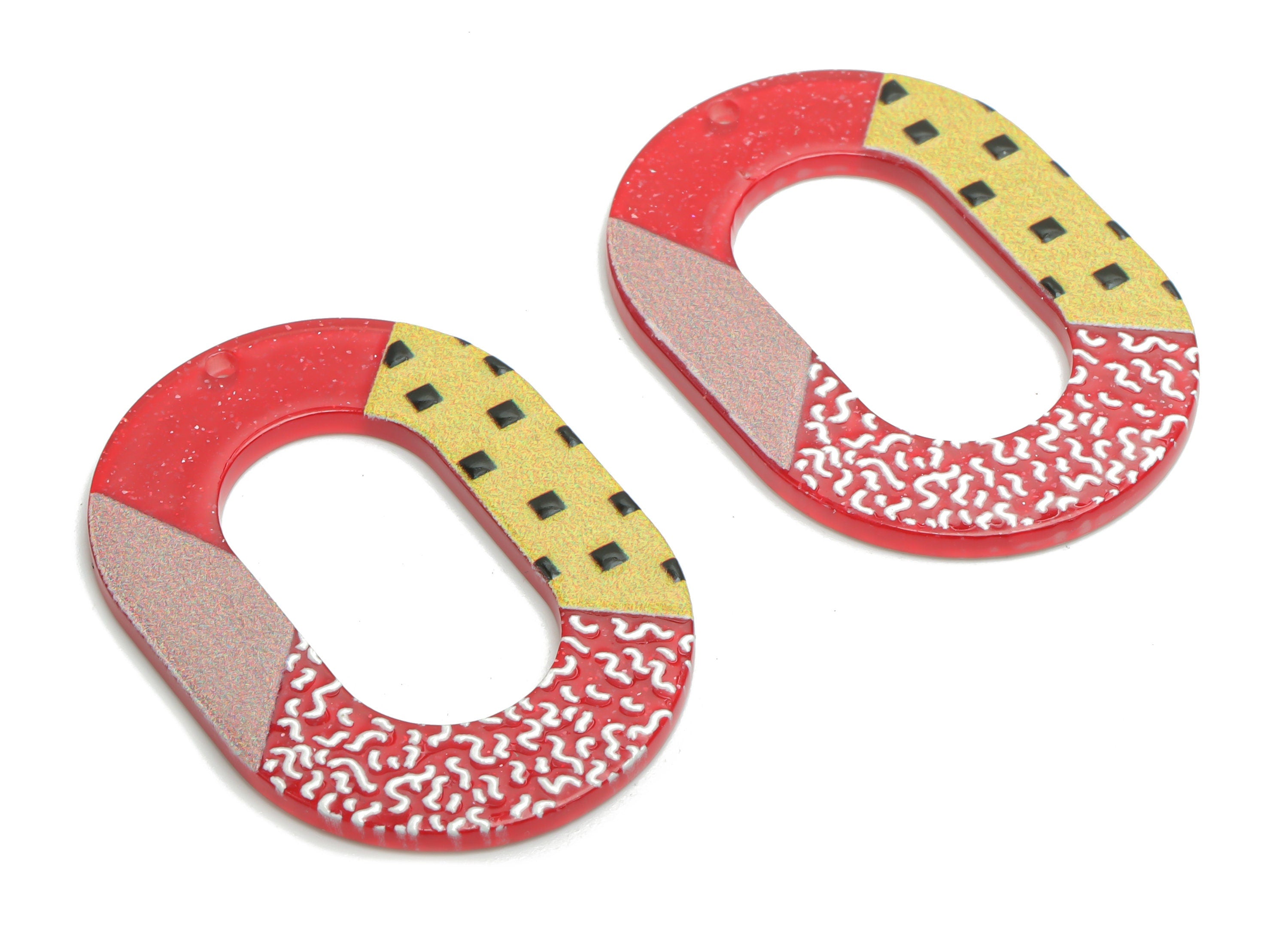 Acrylic Oval Hoop Pattern Earring Charms - Acrylic Pattern Oval Pendant - Printing Textured - Jewelry Supplies - 39.16x27.87x2.3mm - AC2454D - DOMEDBAZAAR