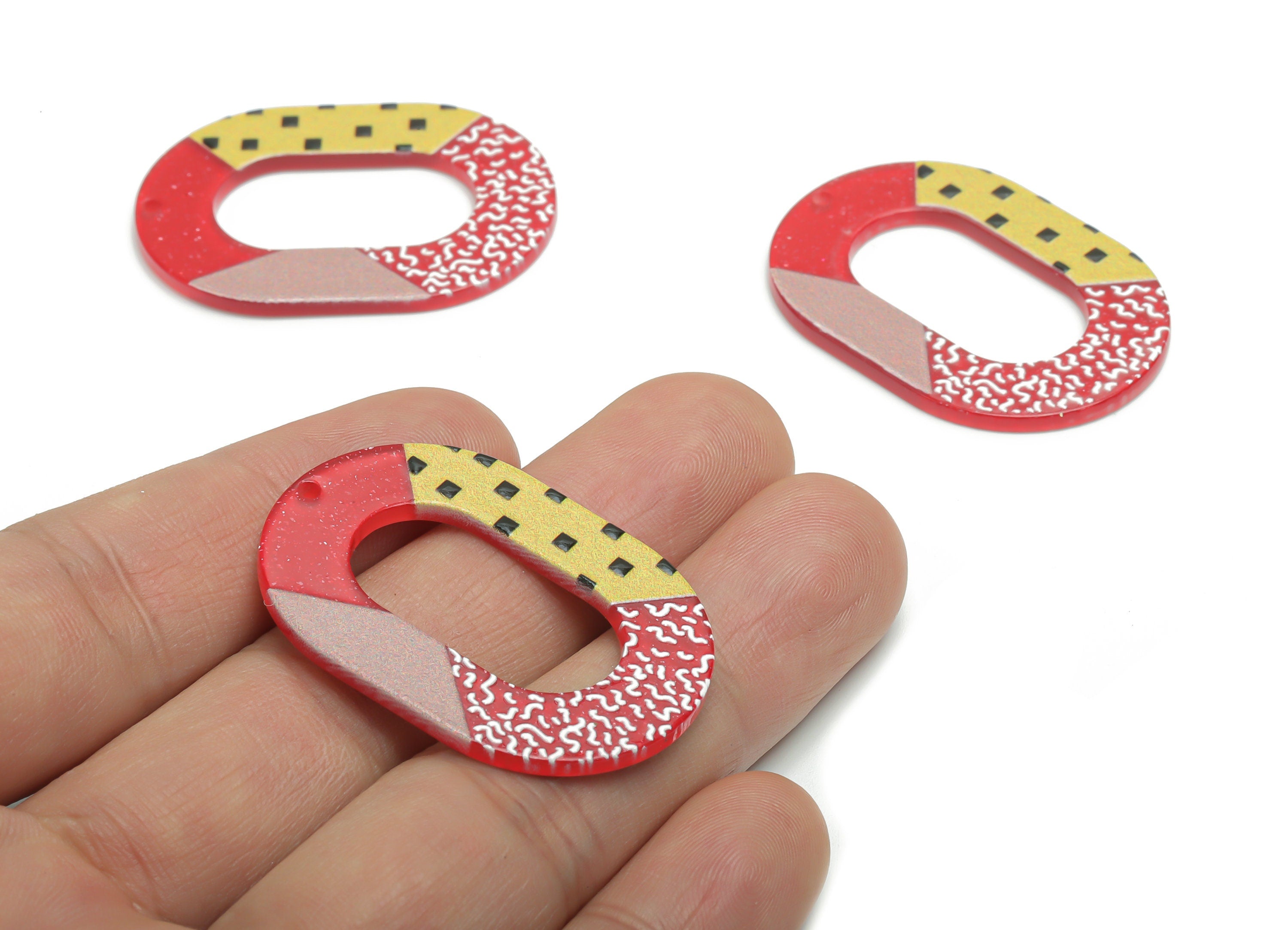 Acrylic Oval Hoop Pattern Earring Charms - Acrylic Pattern Oval Pendant - Printing Textured - Jewelry Supplies - 39.16x27.87x2.3mm - AC2454D - DOMEDBAZAAR