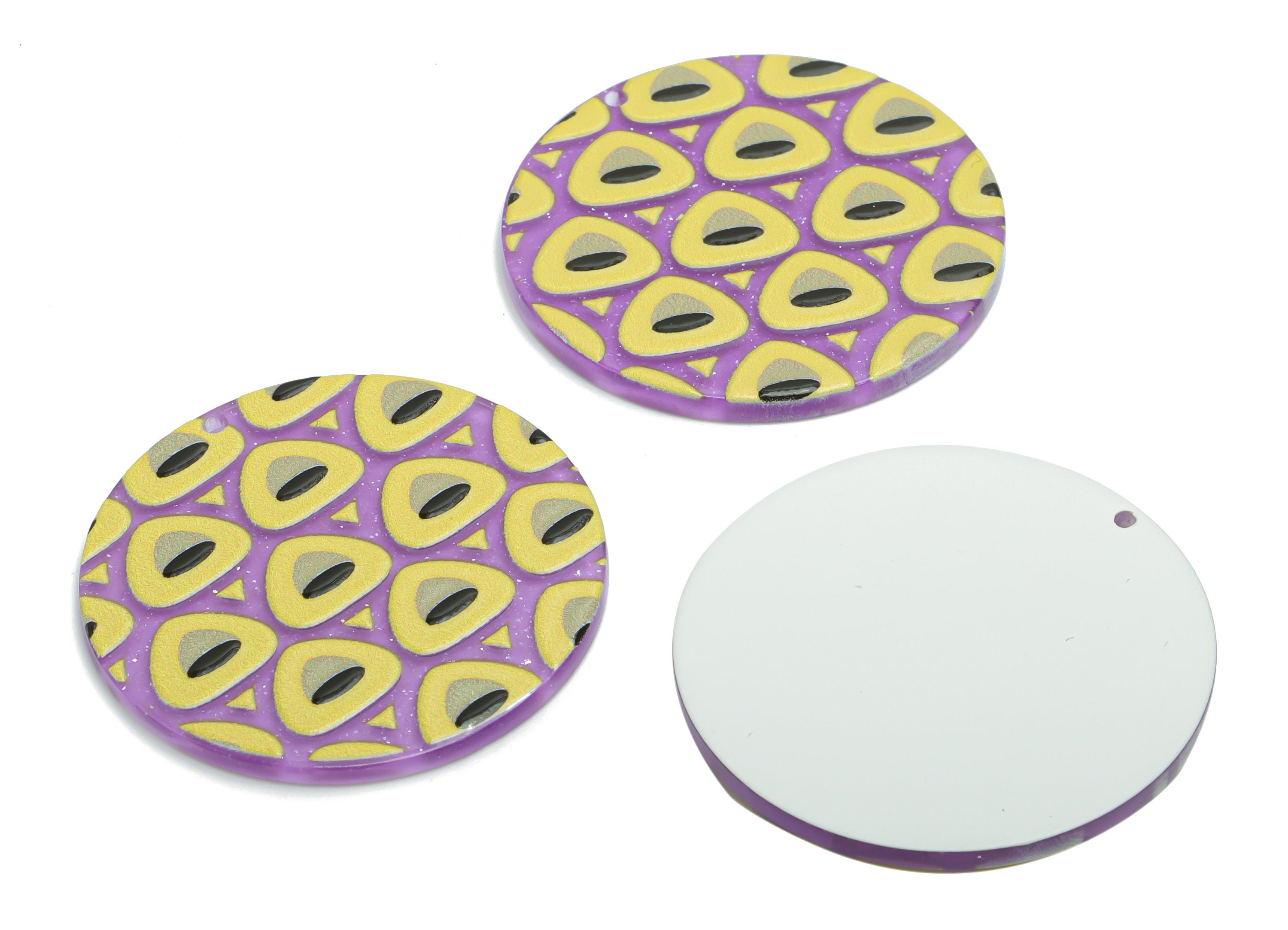 Acrylic Round Triangle Earring Charms - Acrylic Triangle Circle Pendant - Printing Textured - Jewelry Supplies - 37.74x37.74x2.5mm - AC2453D - DOMEDBAZAAR