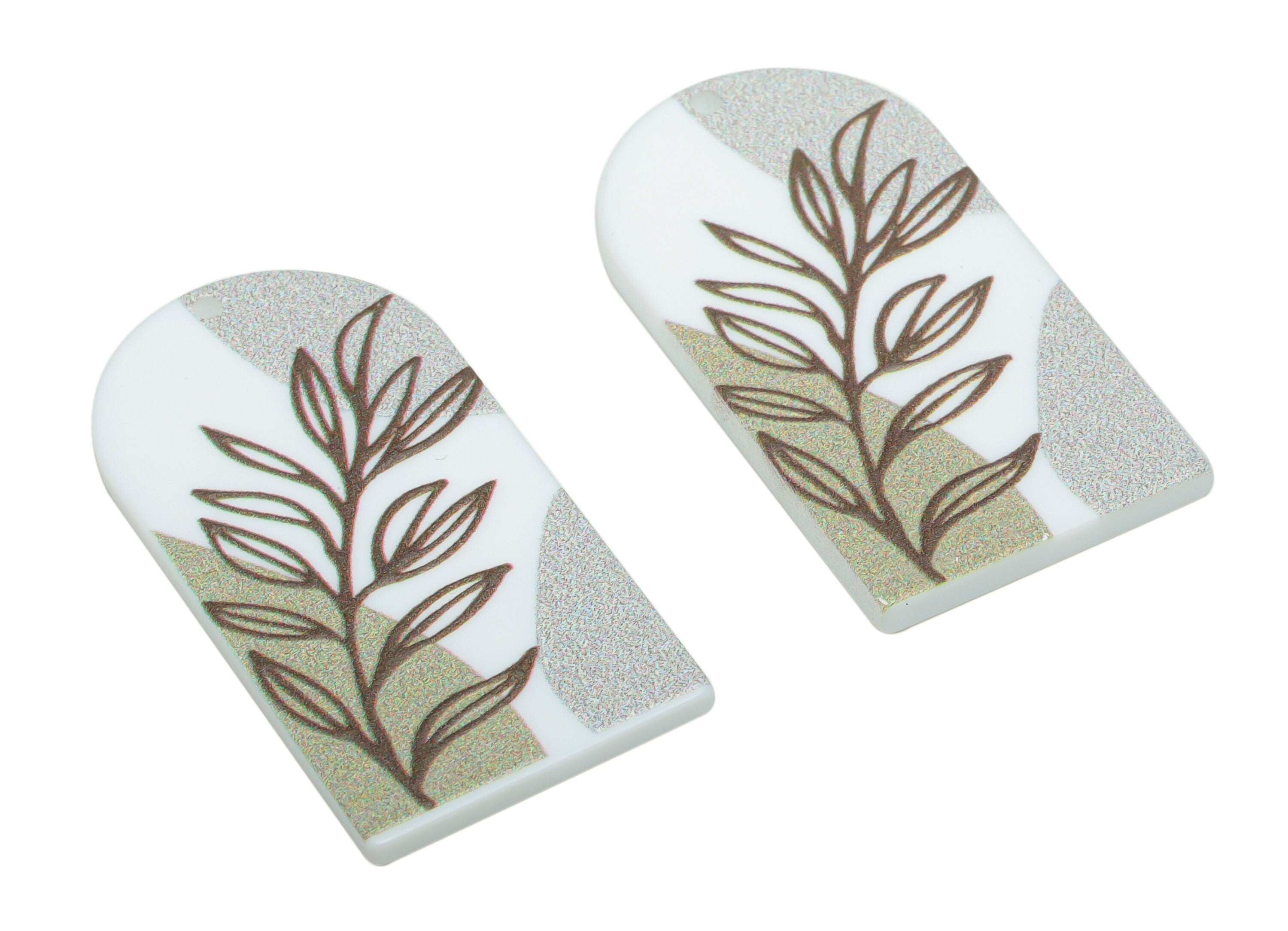 Acrylic Long D Domed Leaves Earring Charms - Acrylic D Leaf Pendant - Printing Textured - Jewelry Supplies - 39.58x20.94x2.07mm - AC2460J - DOMEDBAZAAR