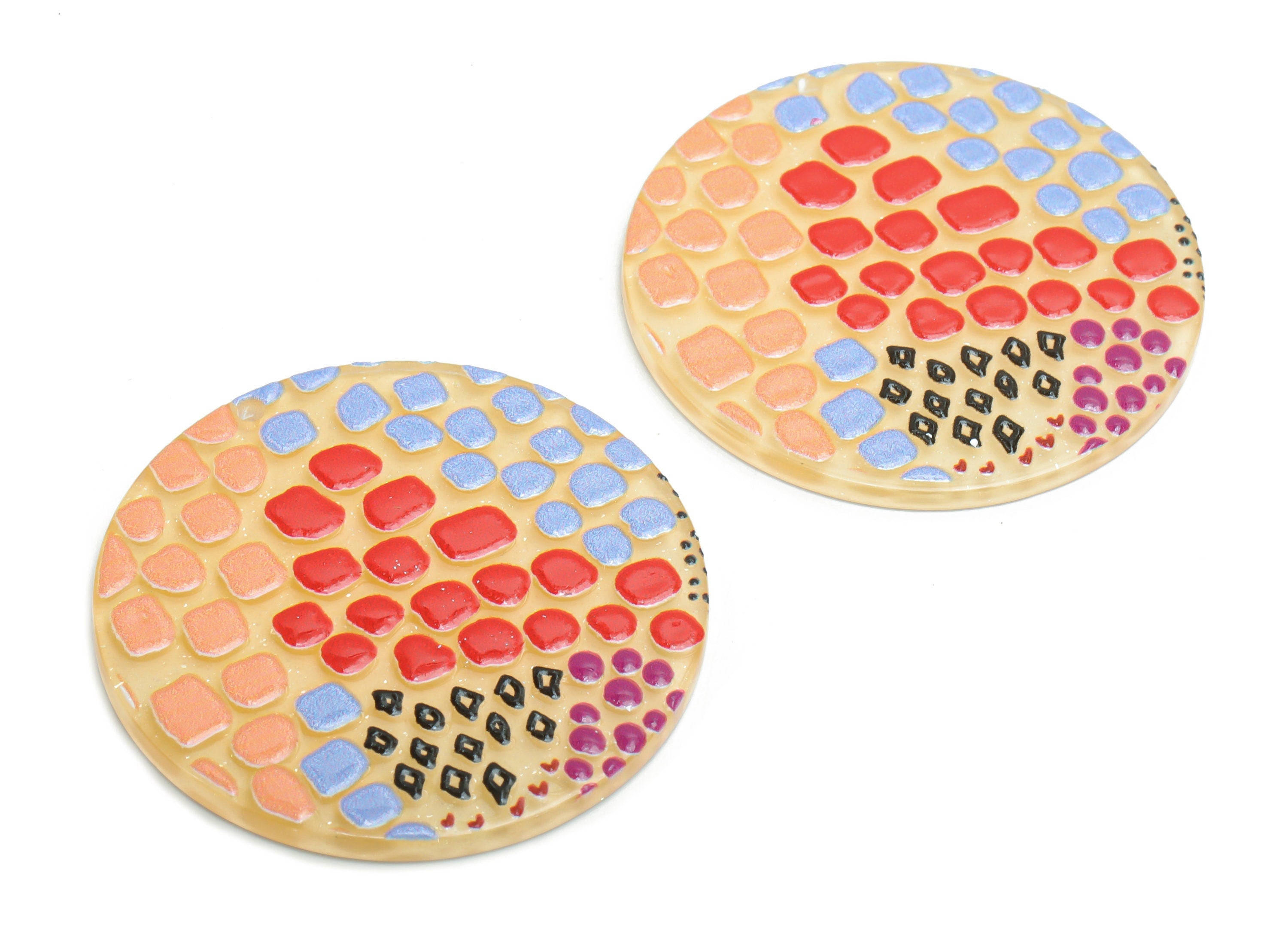 Acrylic Round Painting Earring Charms - Acrylic Painting Circle Pendant - Printing Textured - Jewelry Supplies - 37.46x37.46x2.5mm - AC2453E - DOMEDBAZAAR