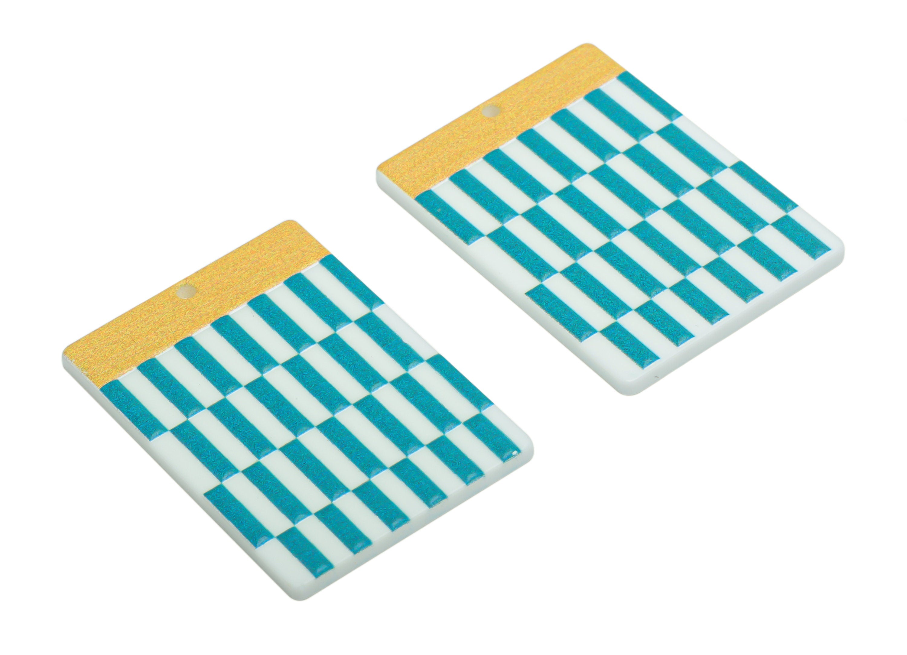 Acrylic Rectangle Lattice Earring Charms - Acrylic Lattice Rectangle Pendant - Printing Textured - 37.54x26.75x2.37mm - AC2457 - DOMEDBAZAAR