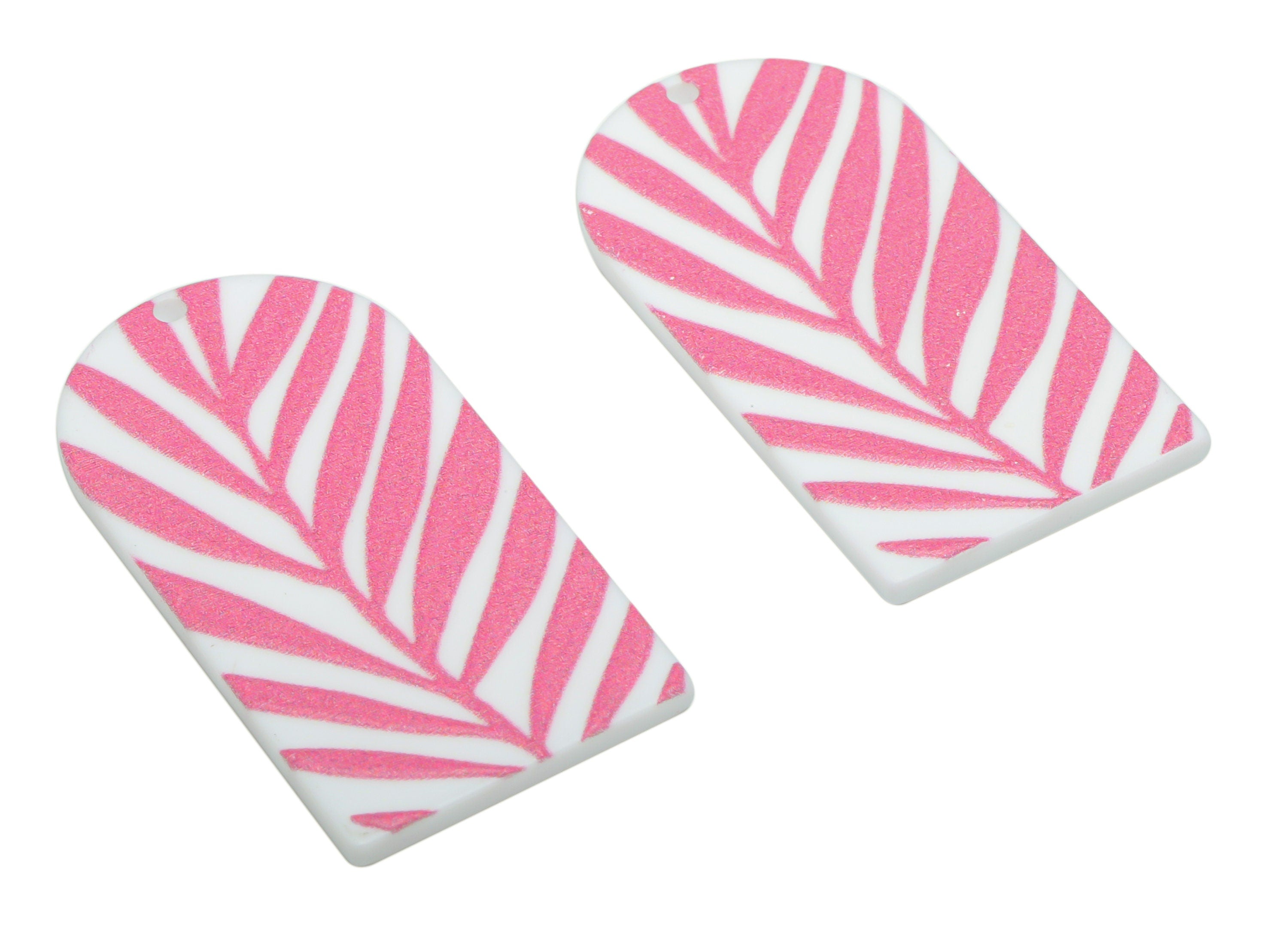 Acrylic Long D Domed Leaves Earring Charms - Acrylic D Leaf Pendant - Printing Textured - Jewelry Supplies - 39.58x20.94x2.07mm - AC2460R - DOMEDBAZAAR