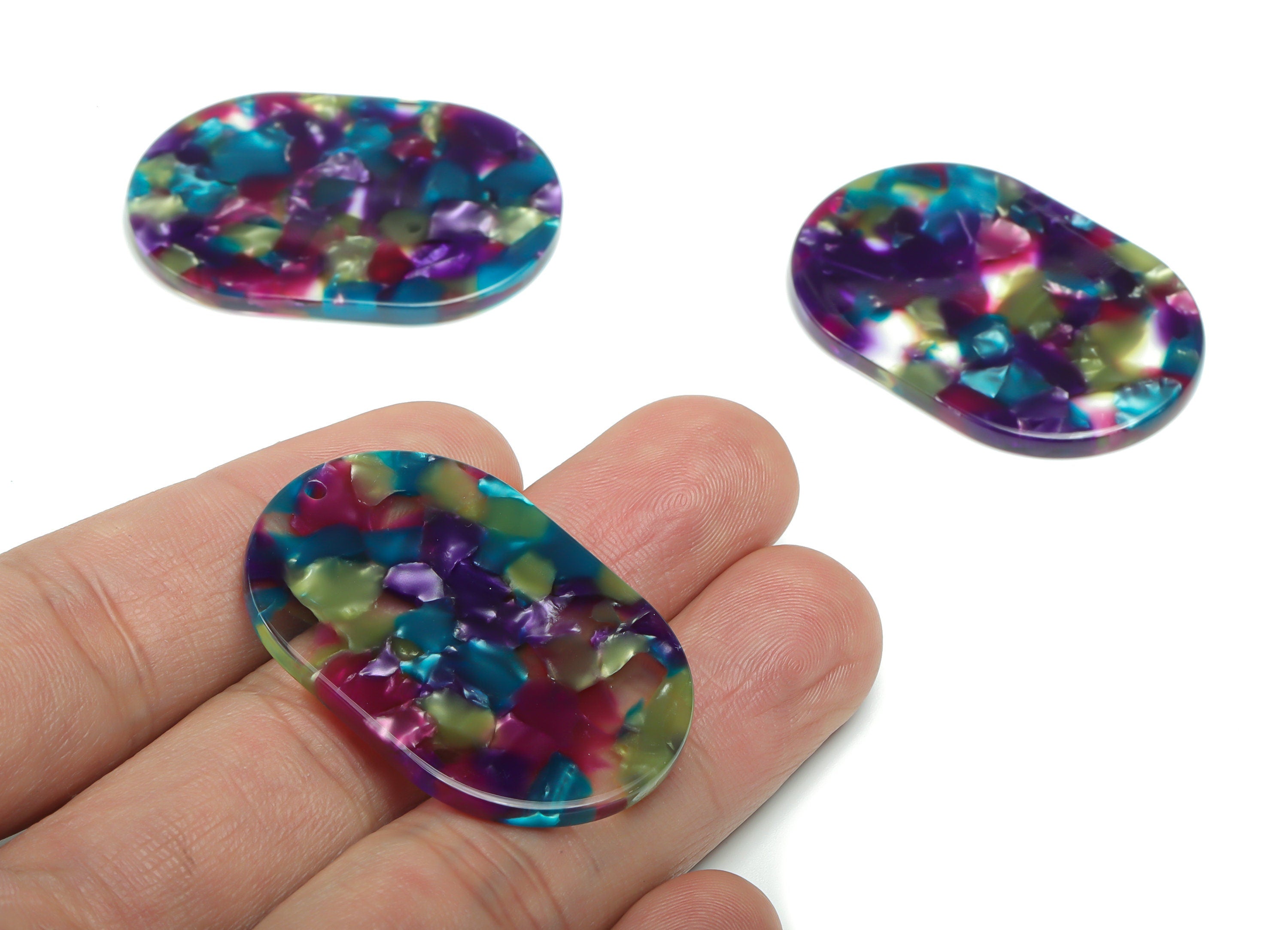 Acetate Oval Earring Charms - Acetate Oval Pendant - Jewelry Making Supplies - Color Code: A752 - 40.08x27.24x2.49mm - AC2371-A752 - DOMEDBAZAAR