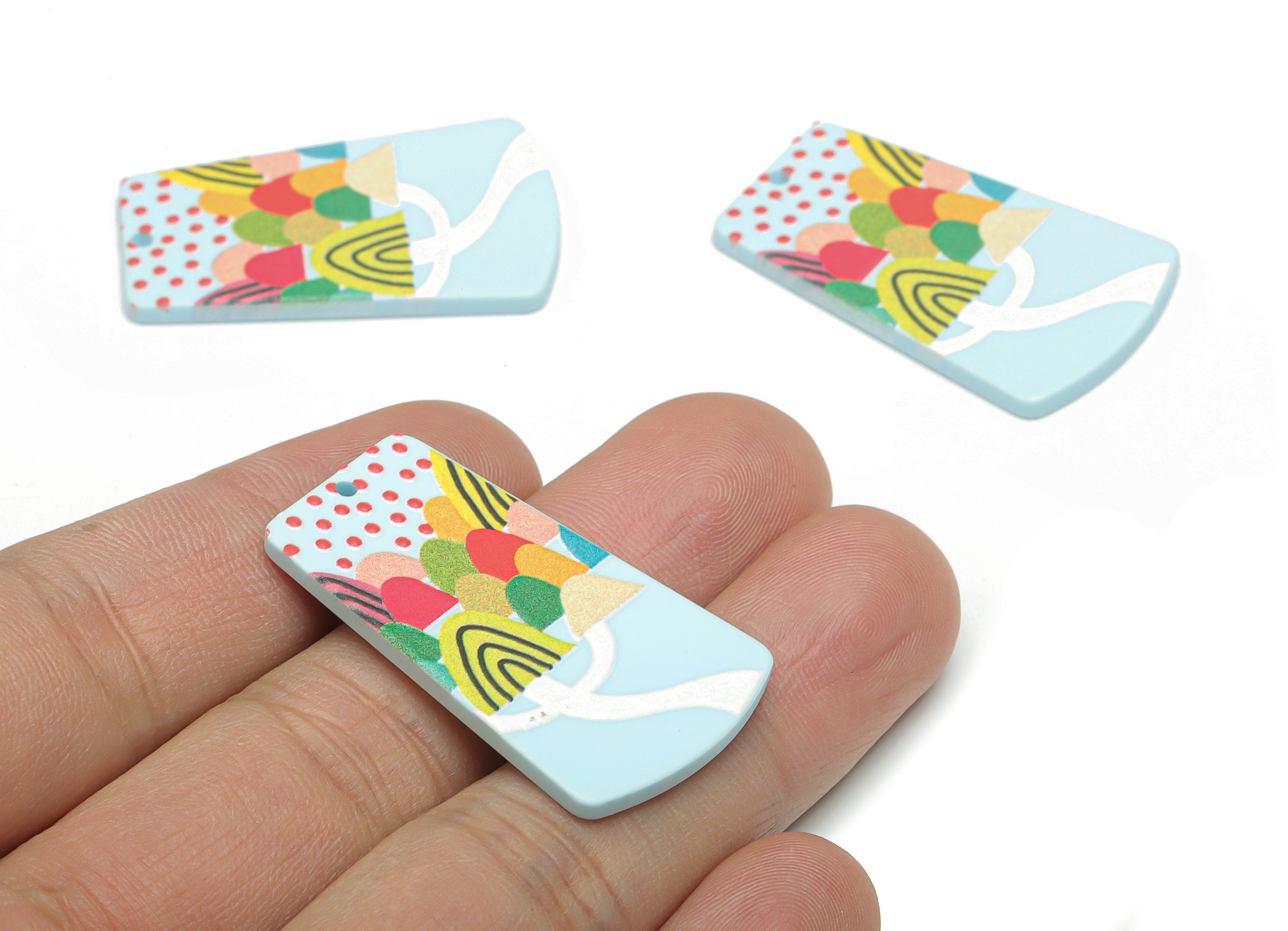 Acrylic Bubble Trapezoid Earring Charms - Acrylic Trapezoid Mountain Pendant - Printing Textured - 37.15x22.86x2.15mm - AC2466B - DOMEDBAZAAR