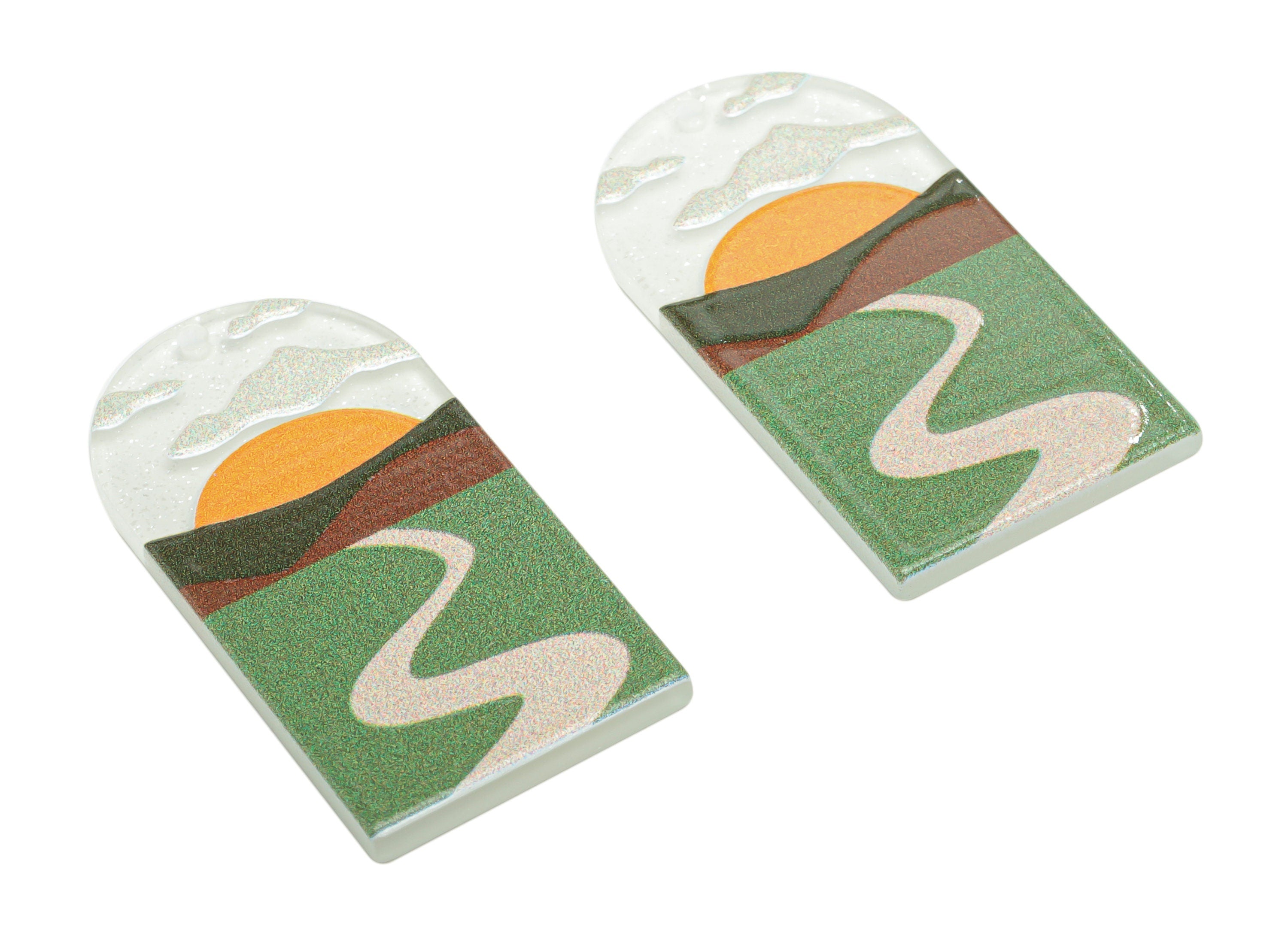 Acrylic Long D Domed Sun Cloud Earring Charms - Acrylic D Mountain Road Pendant - Printing Textured - 39.58x20.94x2.07mm - AC2460L - DOMEDBAZAAR