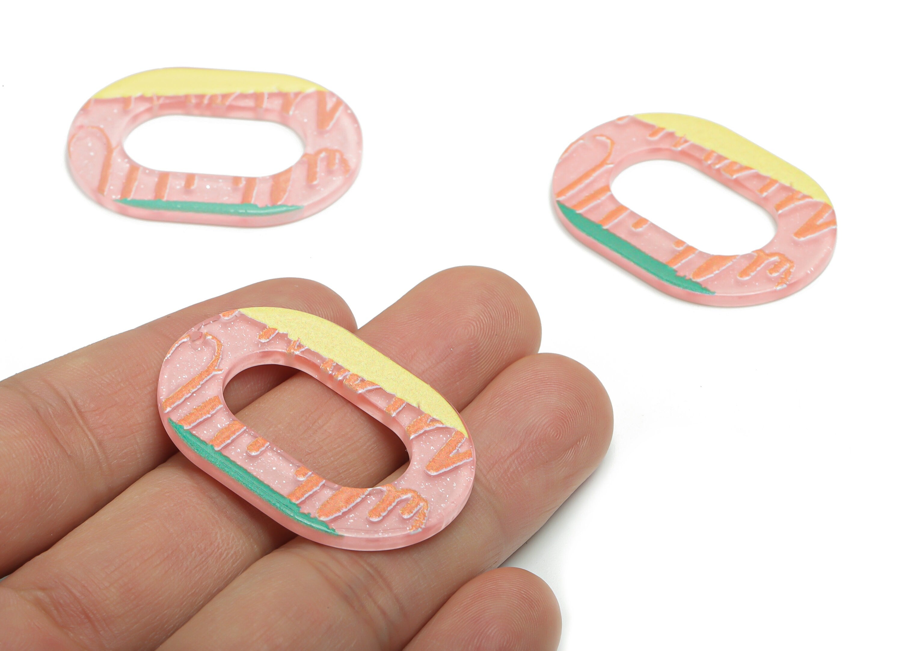 Acrylic Oval Hoop Pattern Earring Charms - Acrylic Pattern Oval Pendant - Printing Textured - Jewelry Supplies - 39.16x27.87x2.3mm - AC2454C - DOMEDBAZAAR