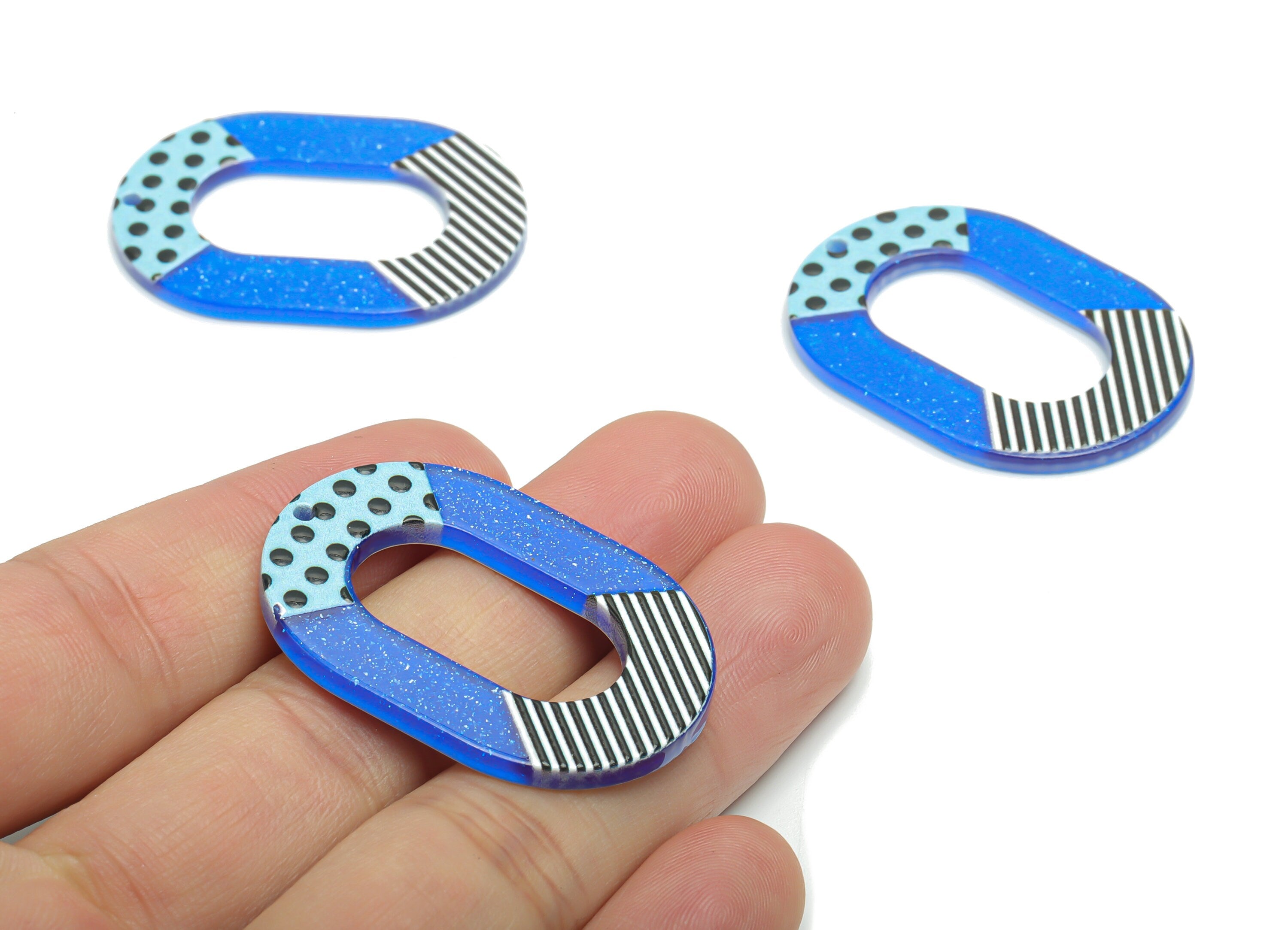 Acrylic Bubble Oval Hoop Earring Charms - Acrylic Stripe Oval Pendant - Printing Textured - Jewelry Supplies - 39.16x27.87x2.31mm - AC2454B - DOMEDBAZAAR