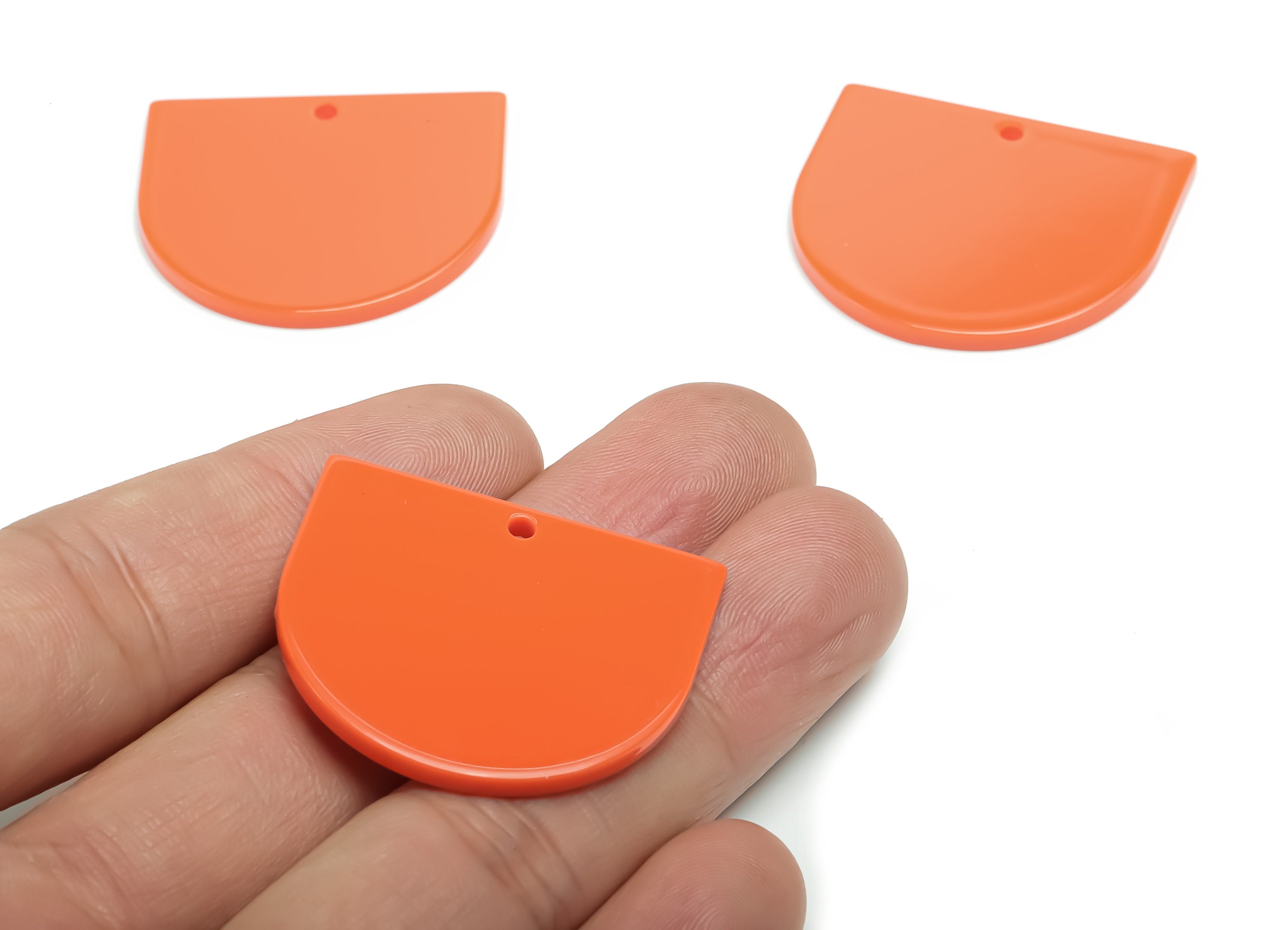 Acrylic Domed Earring Charms - Orange Acrylic D Pendant - Jewelry Making Supplies - Color Code: A733 - 33.69x29.32x2.26mm - AC1094-A733 - DOMEDBAZAAR