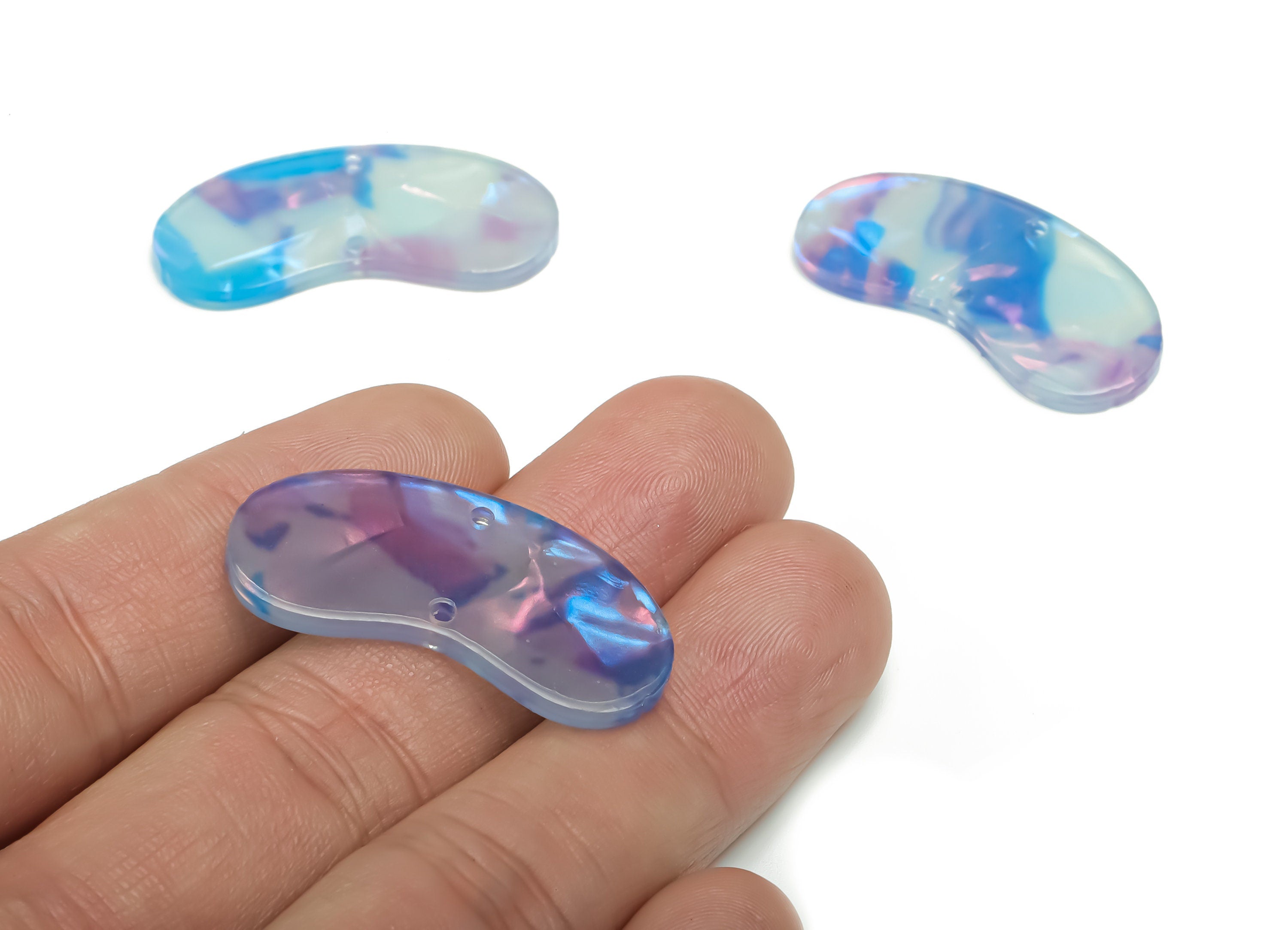 Acrylic Bean Earring Connector - Irregular Charms - Arc Shaped 2 Holes - Jewelry Supplies - Color Code:A755- 34.96x14.97x2.2mm - AC2370-A755 - DOMEDBAZAAR