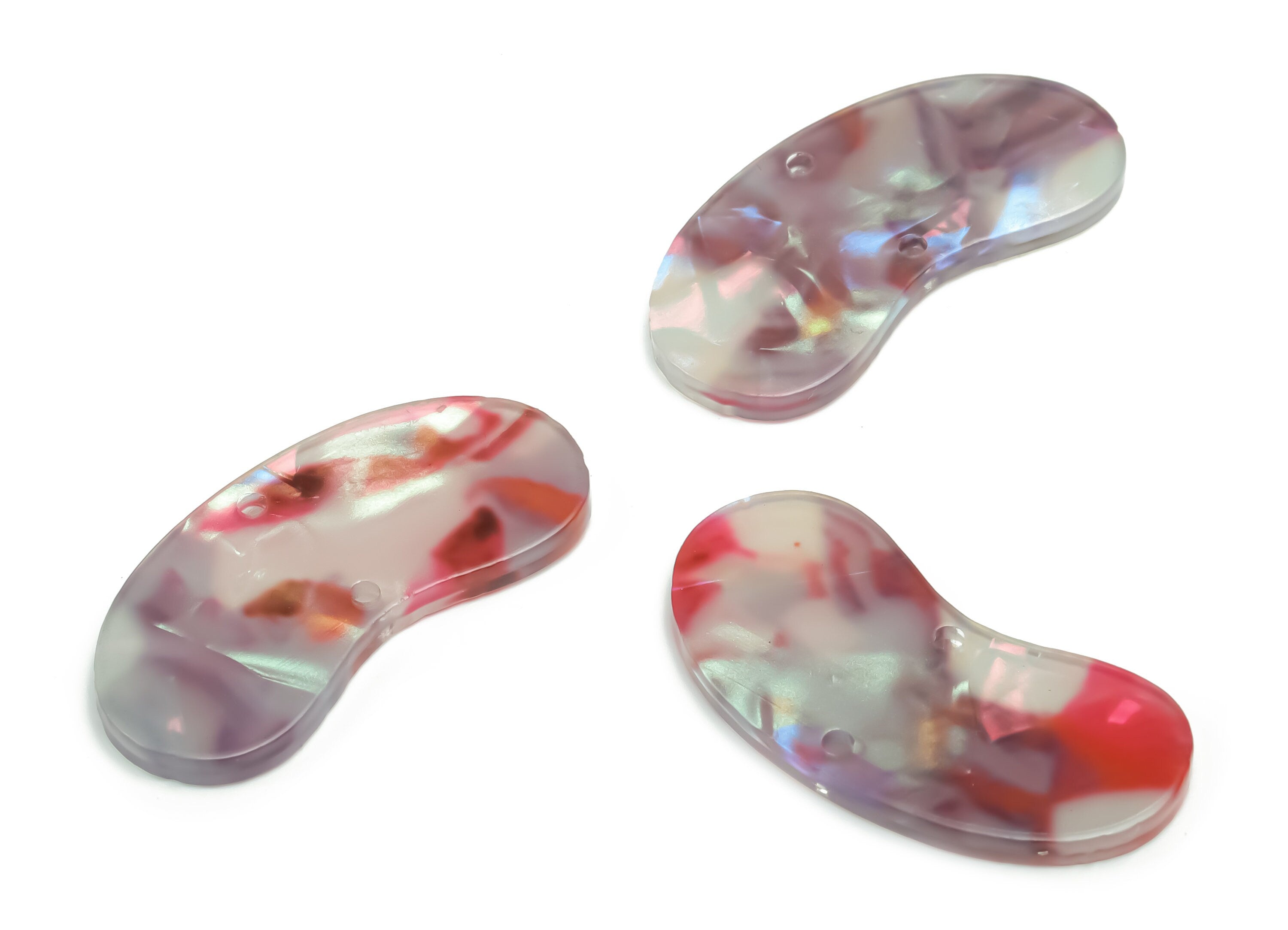 Acrylic Bean Earring Connector - Irregular Charms - Arc Shaped 2 Holes - Jewelry Supplies - Color Code:A754- 34.86x14.96x2.4mm - AC2370-A754 - DOMEDBAZAAR