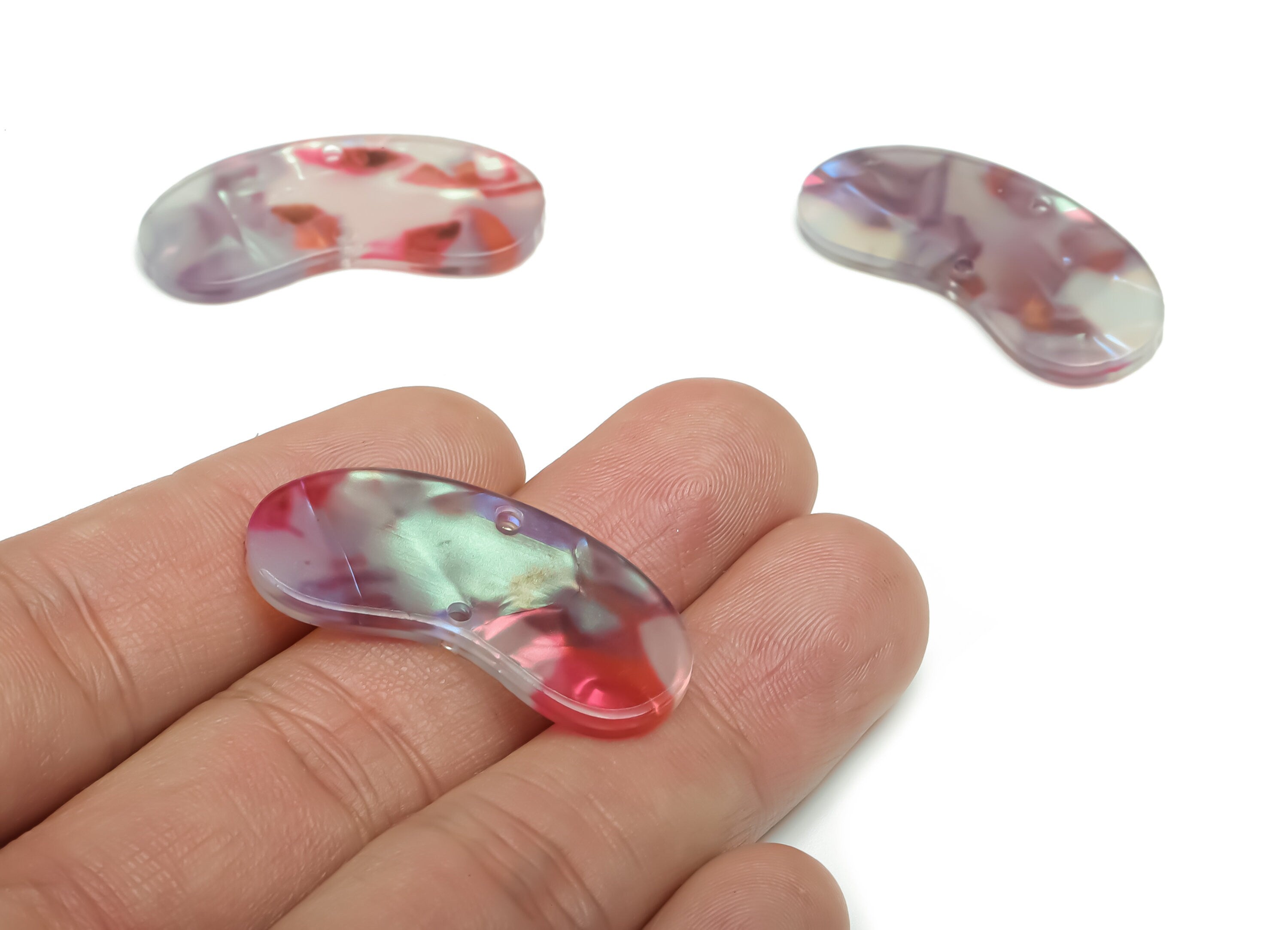 Acrylic Bean Earring Connector - Irregular Charms - Arc Shaped 2 Holes - Jewelry Supplies - Color Code:A754- 34.86x14.96x2.4mm - AC2370-A754 - DOMEDBAZAAR